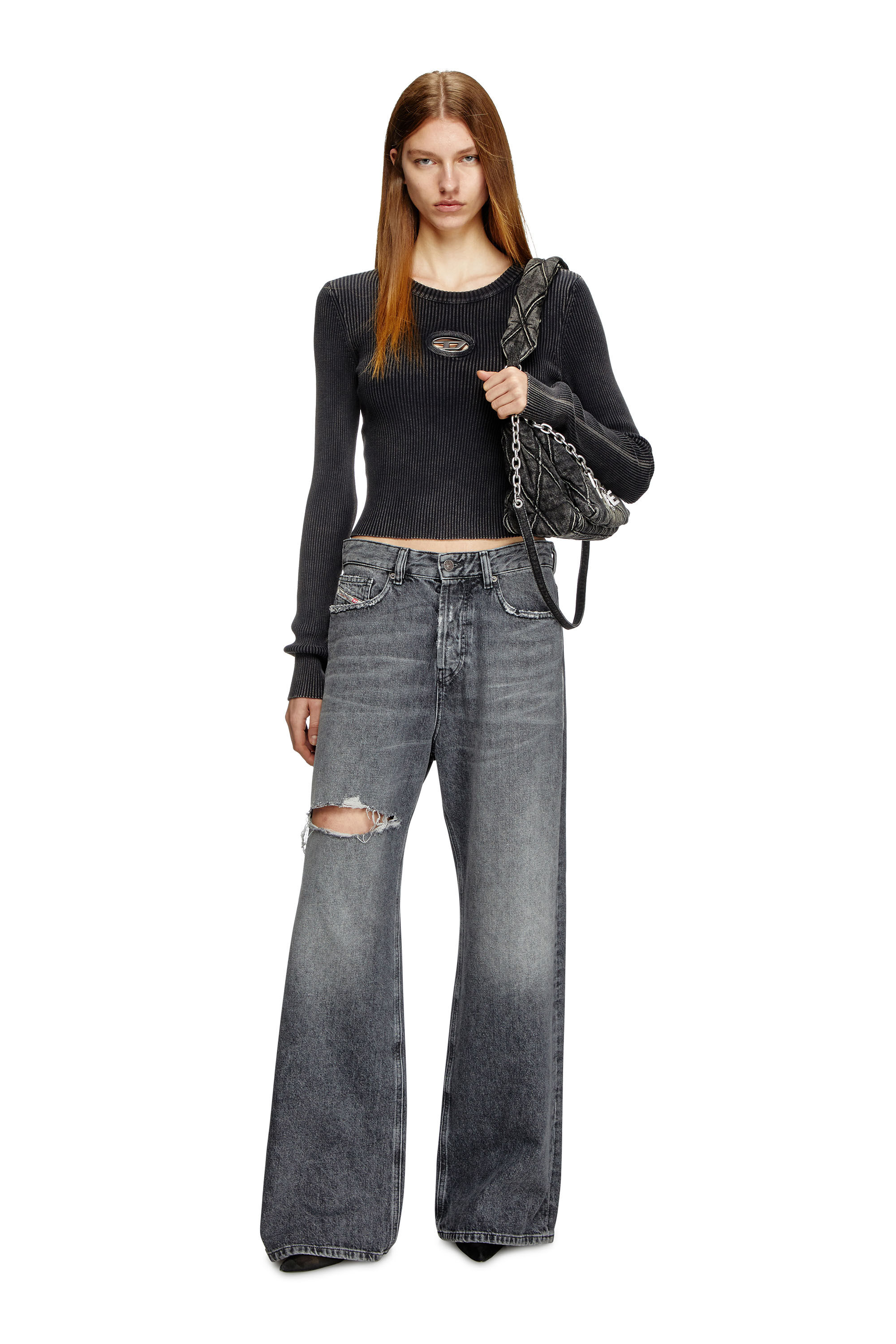 Diesel - M-ANCHOR-A, Damen Verkürzter Pullover mit Cut-out-Logo in Schwarz - 1
