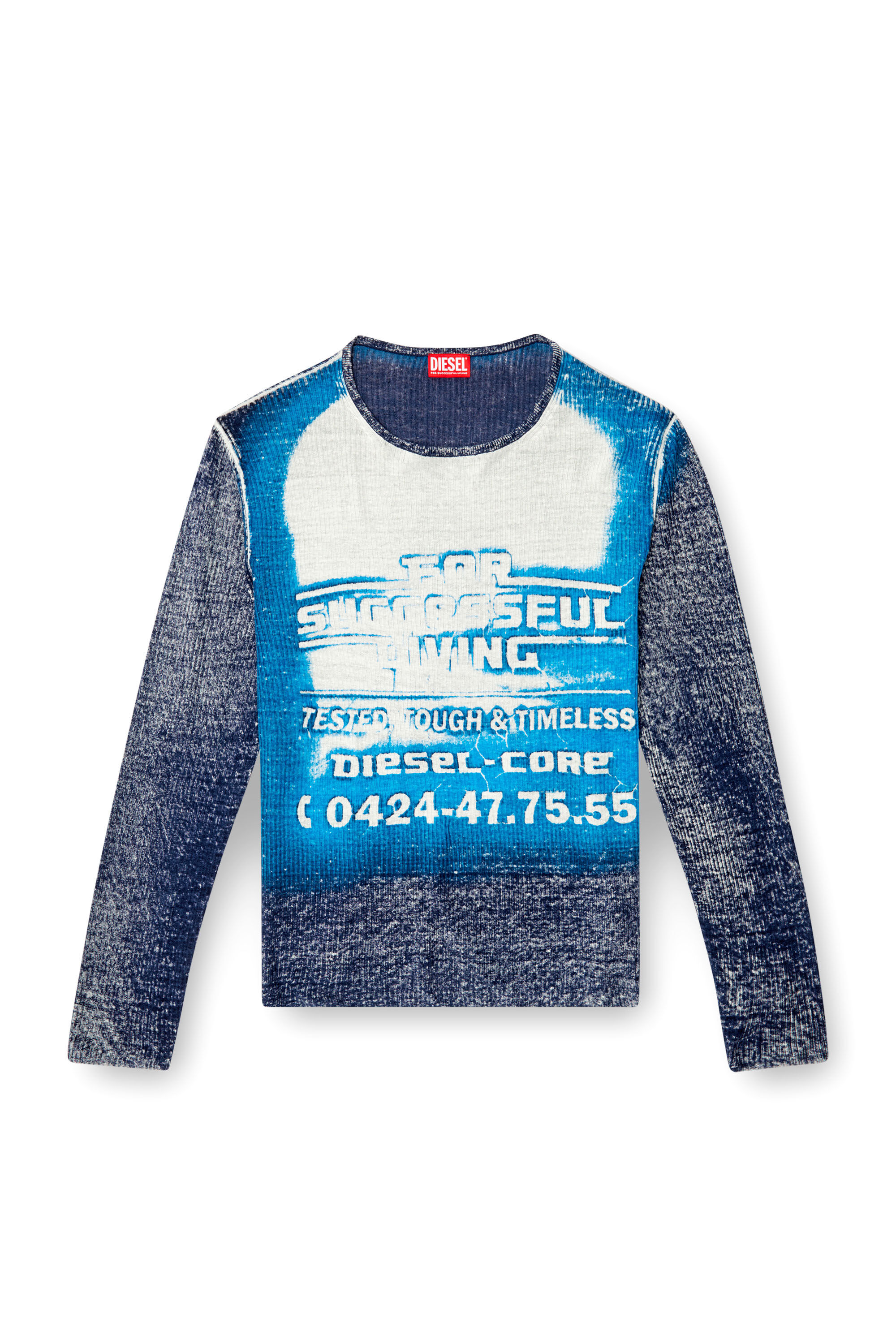 Diesel - K-ROD, Herren Pullover aus Leinen mit Logo-Grafik in Blau - 2
