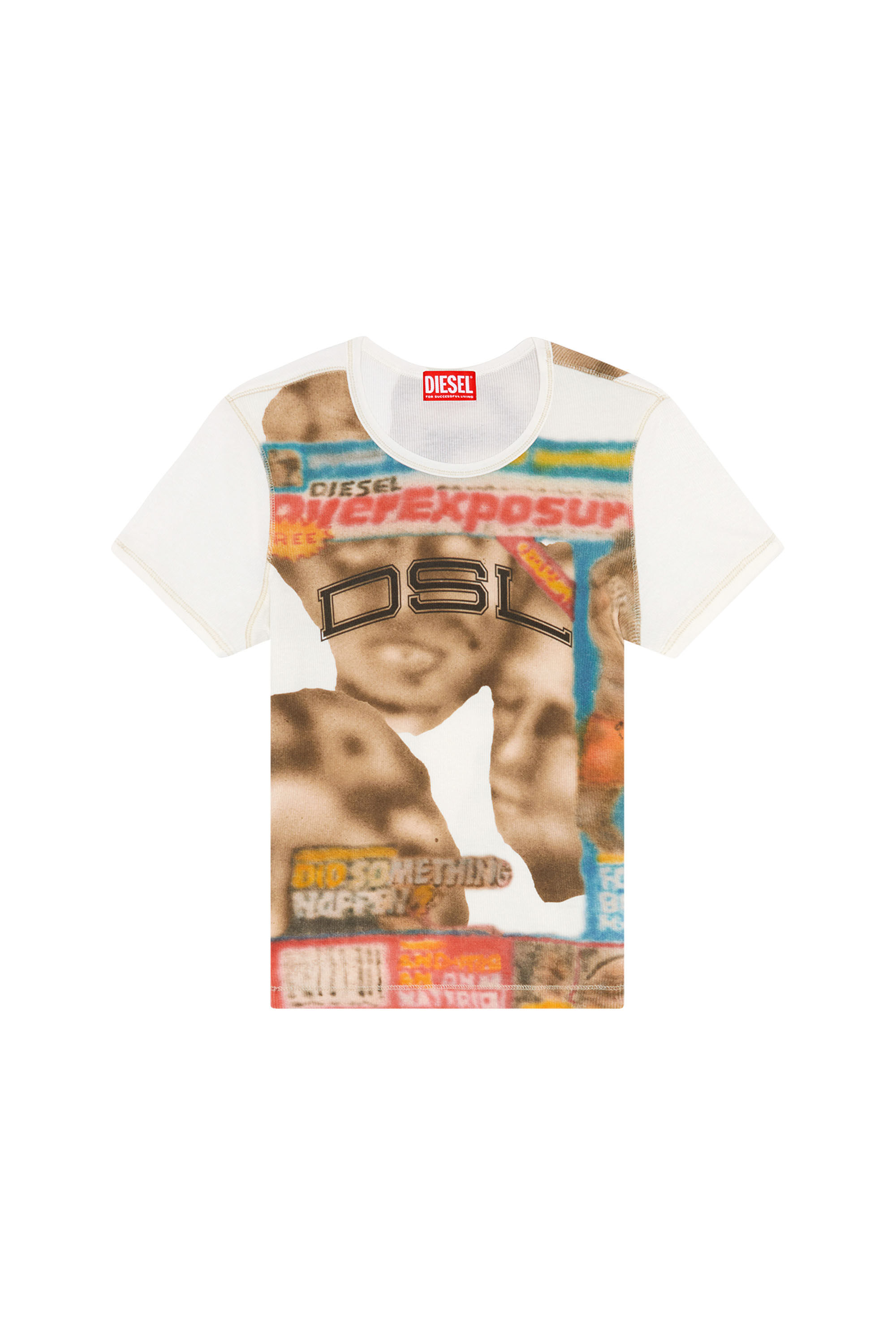 Diesel - T-ELE-LONG, Damen Geripptes T-Shirt mit Airbrush-Print in Weiß - 2