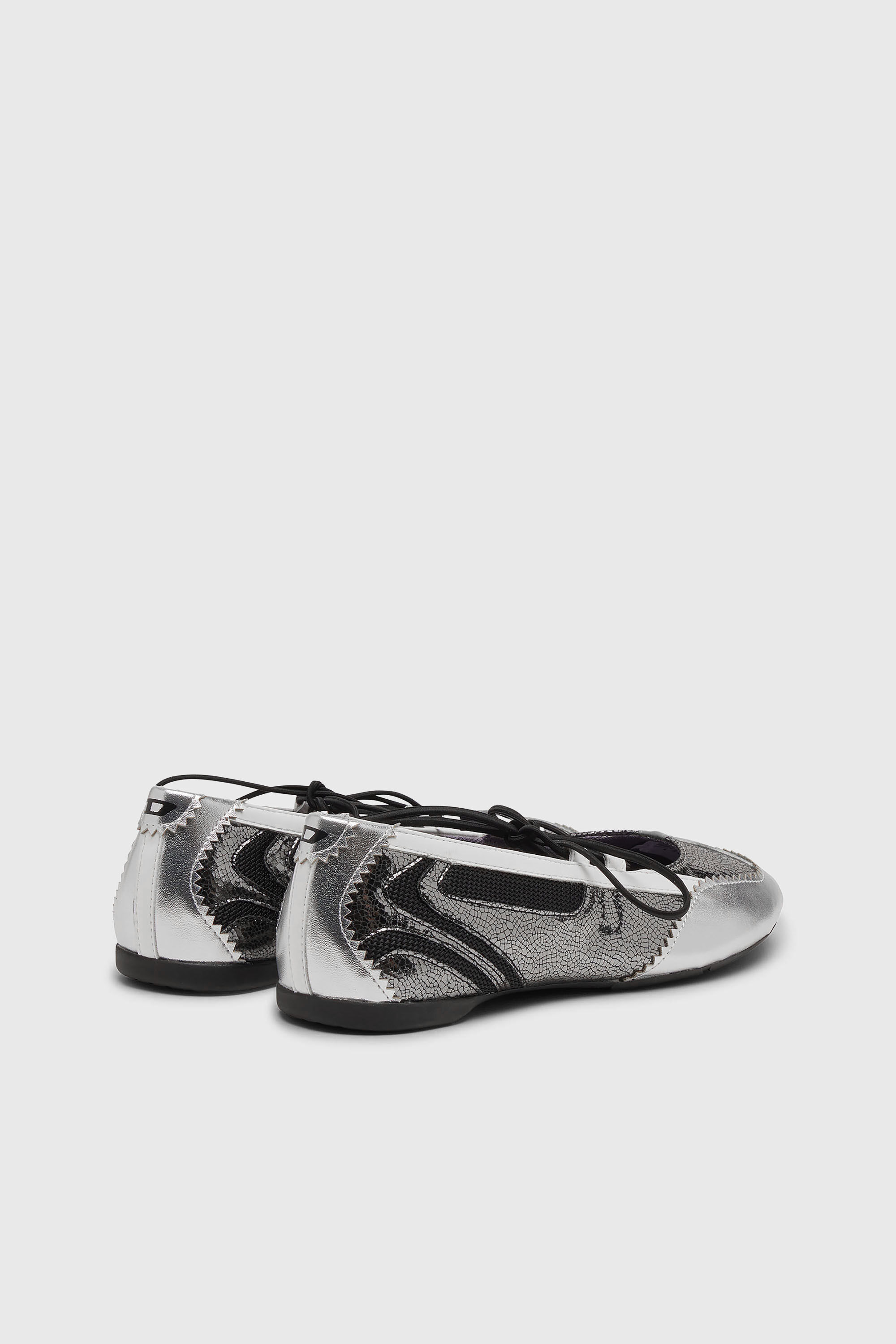 Diesel - D-MILE BALLERINA LACE UP W, Damen D-Mile-Metallic-Schn&uuml;rballerinas in Silber/Schwarz - 3