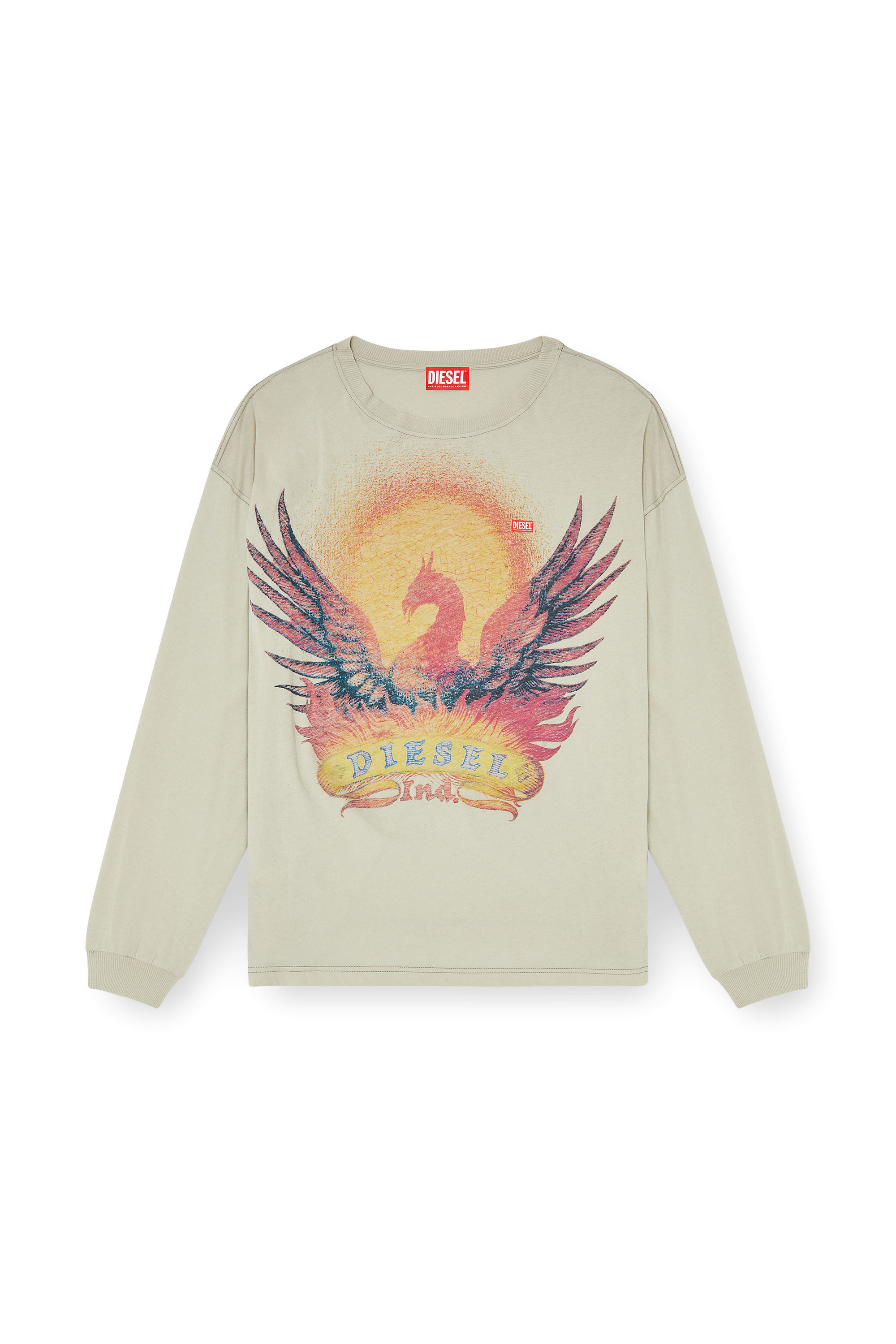 Diesel - T-BOXT-LS-AA1, Herren Langarm-T-Shirt mit Phoenix-Motiv in Beige - 2