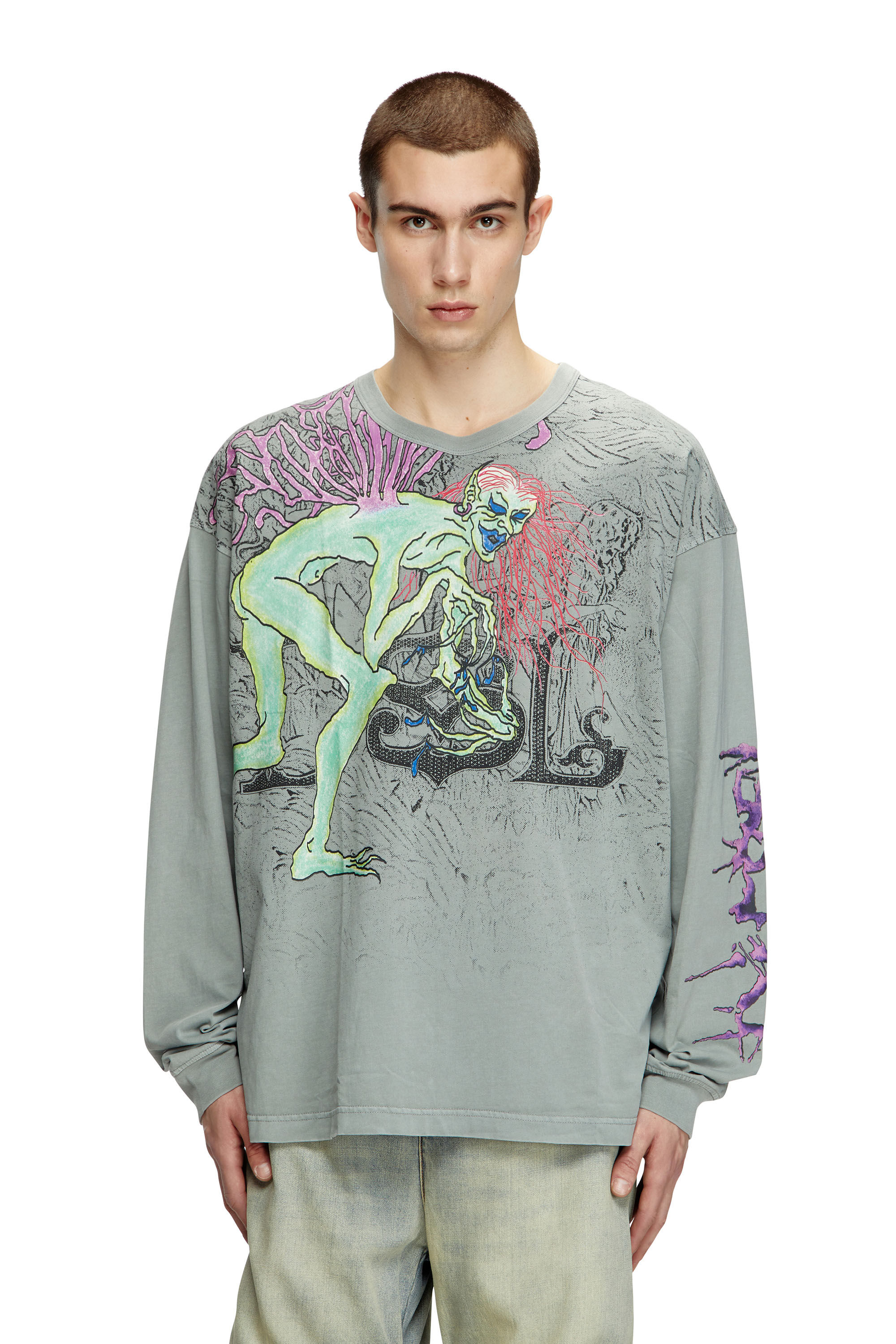 Diesel - T-BOXT-LS-R12, Herren Langarm-T-Shirt mit Tattoo-Grafiken in Grau - 3