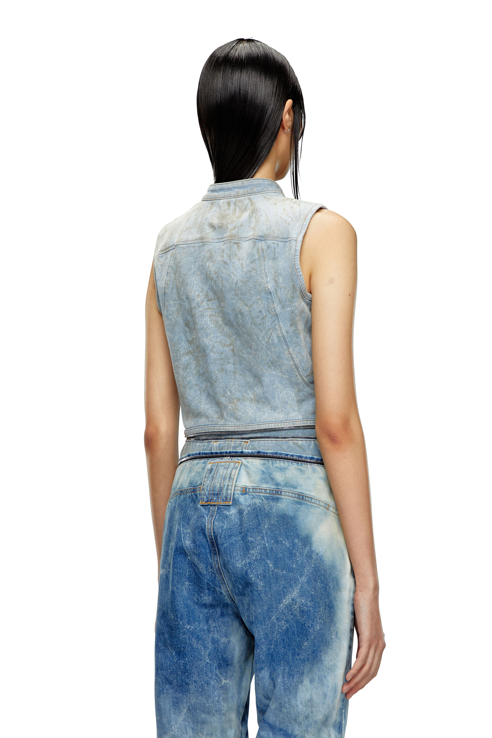 Diesel - DE-NATA-FSE, Damen Hautenges Denim-Top mit Biker-Details in Hellblau - 4