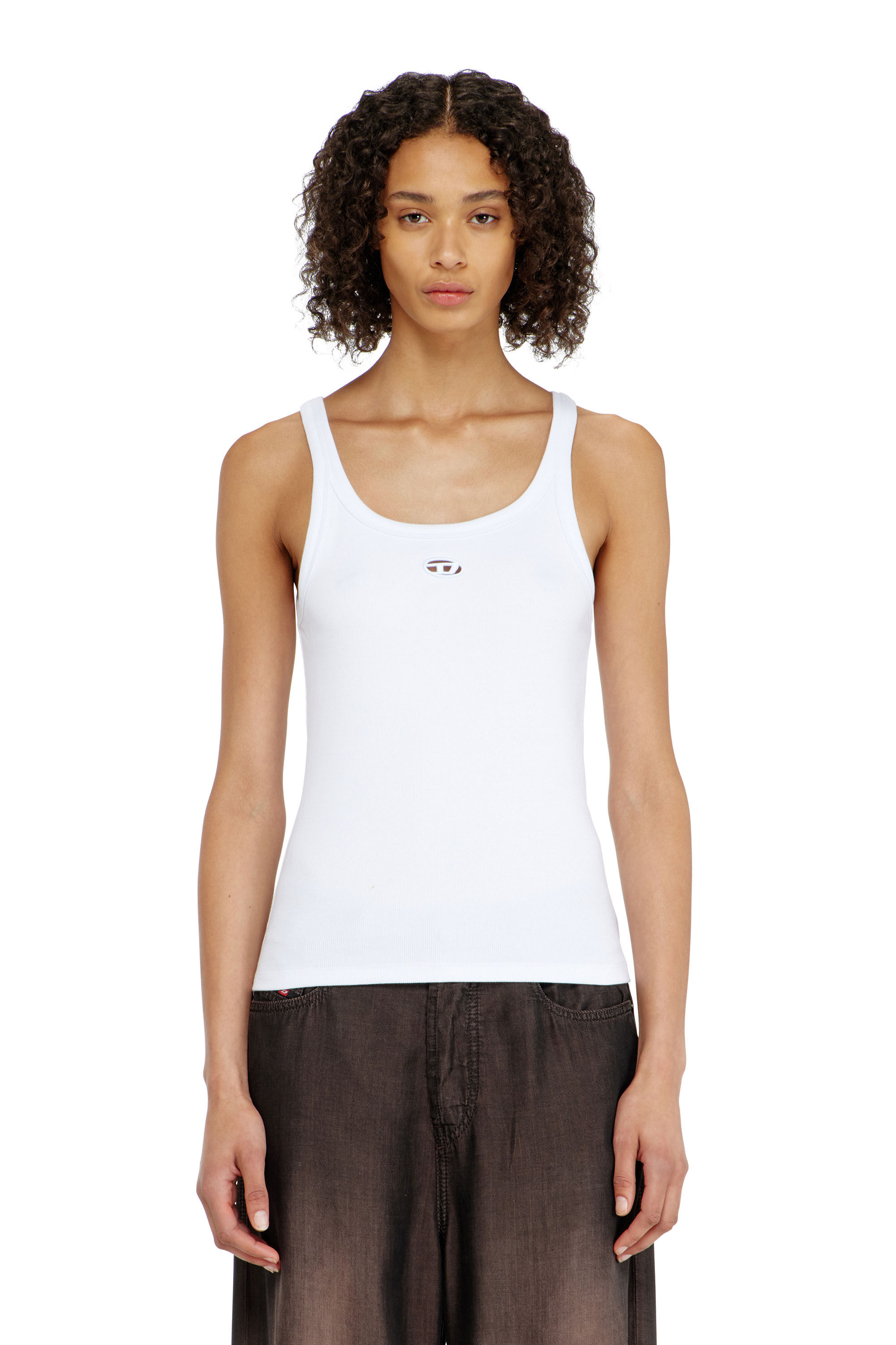 Diesel - T-WIFE-OD, Damen Schmales Tanktop mit lasergeschnittenem Oval D in Wei&szlig; - 1