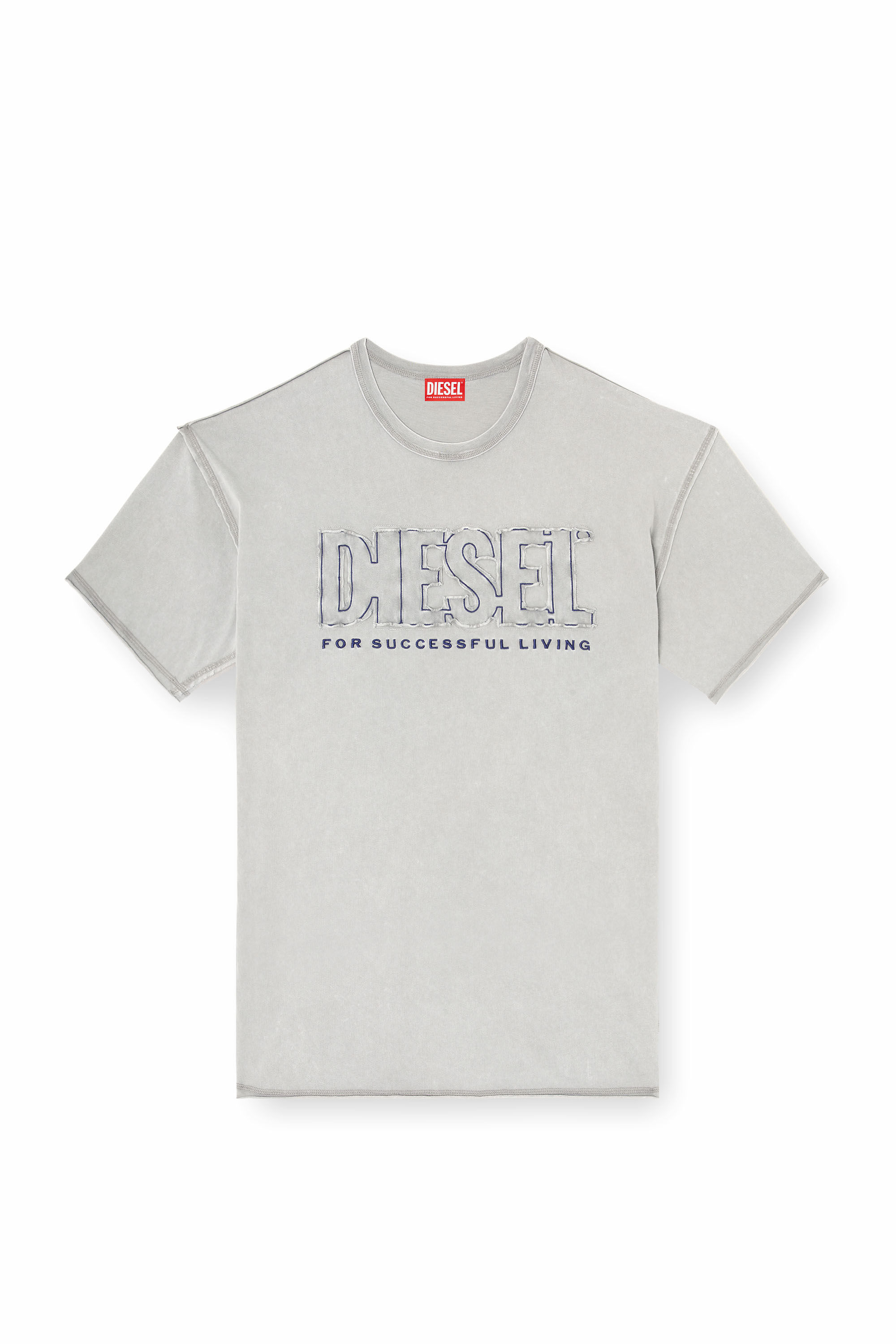Diesel - T-RAWBOXT, Herren T-Shirt mit appliziertem Logo und rohem Rand in Grau - 2