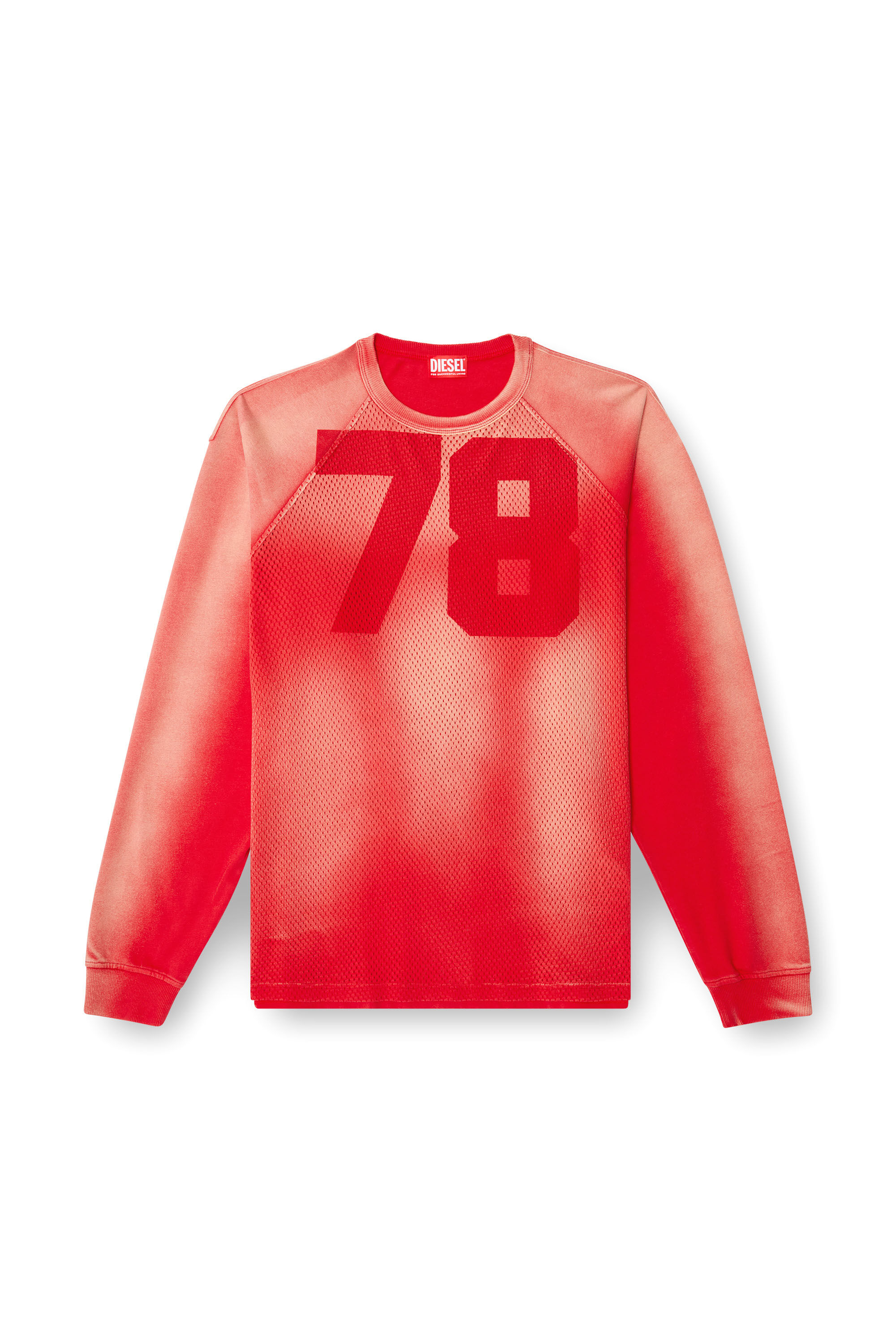 Diesel - T-ROXTER-LS-MESH, Herren Verblasstes Langarm-T-Shirt mit Front aus Mesh in Rot - 2
