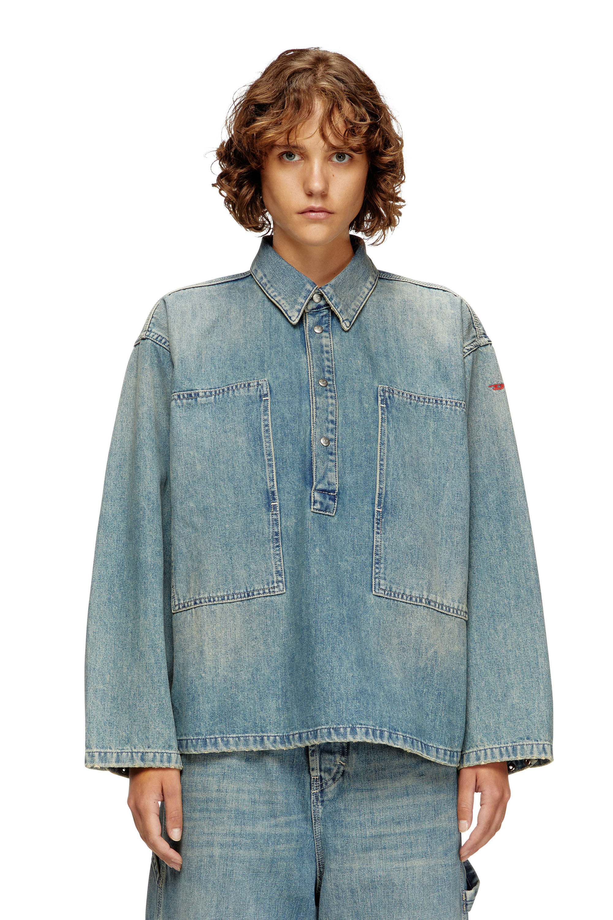 Diesel - DE-PRISS, Damen Henley-Oberteil aus Utility-Denim in Hellblau - 3