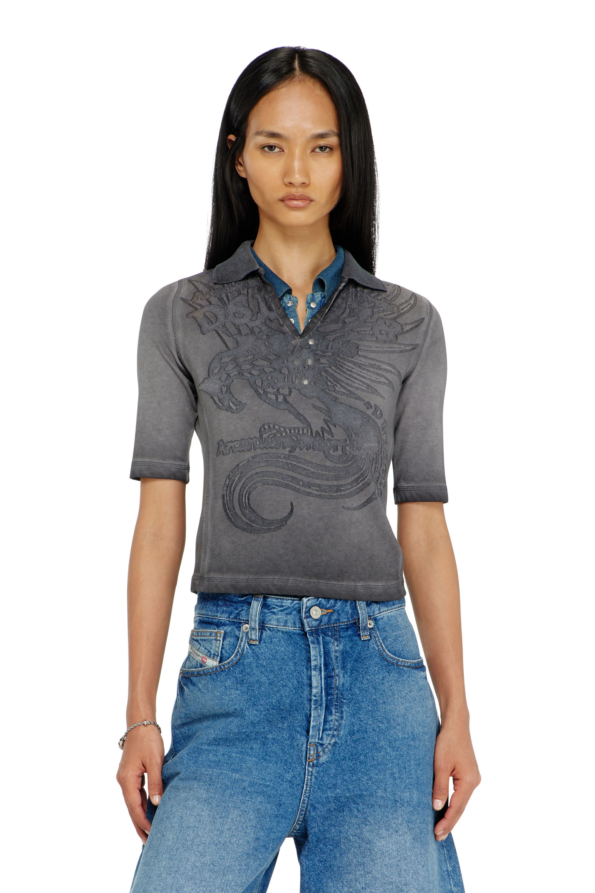Diesel - T-BEA, Damen Slim-Poloshirt mit d&eacute;vor&eacute;-Print in null - 3