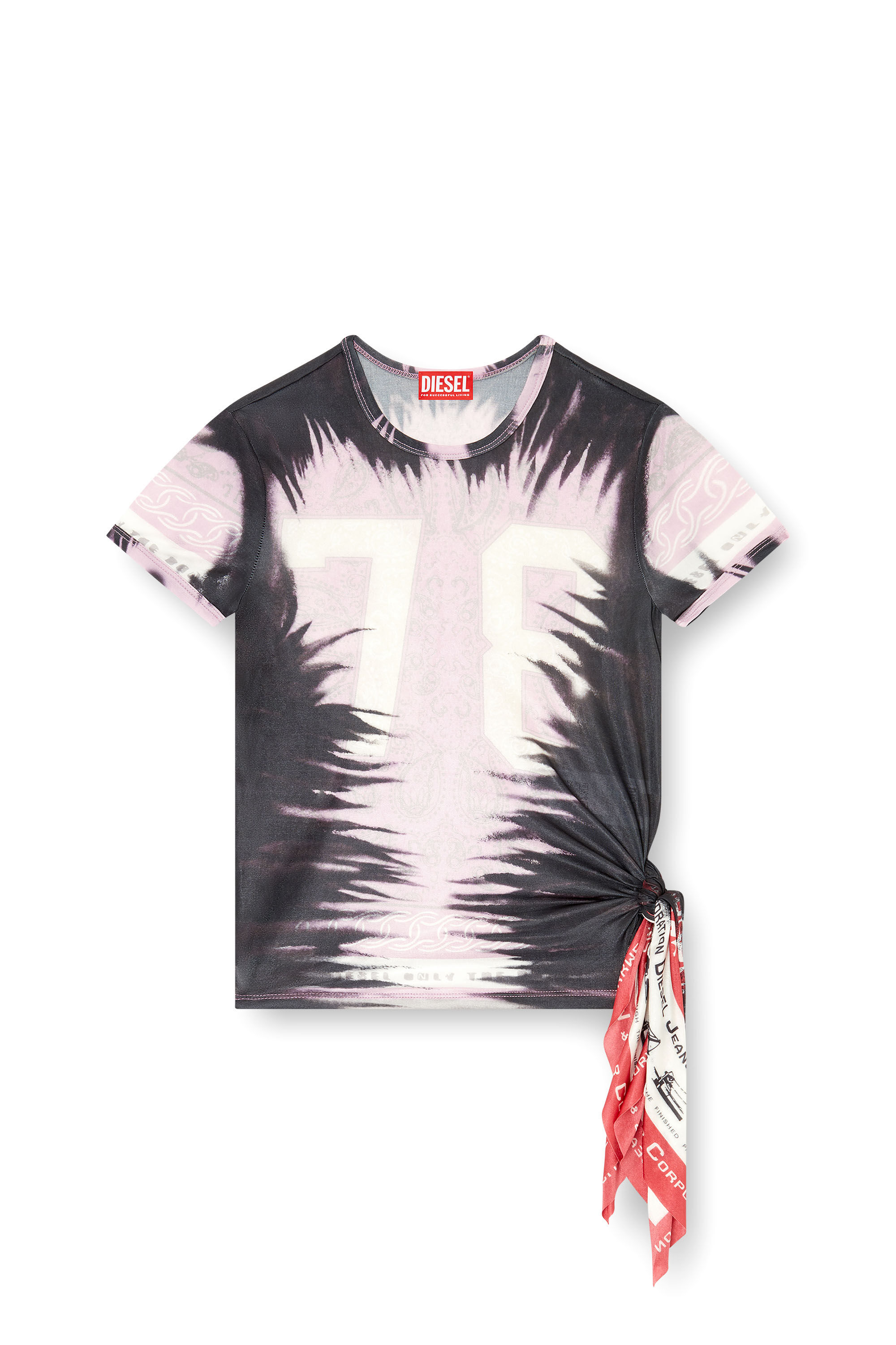 Diesel - T-DASHA, Damen Drapiertes Oberteil mit Bandana-Knoten in Schwarz/Rosa - 2