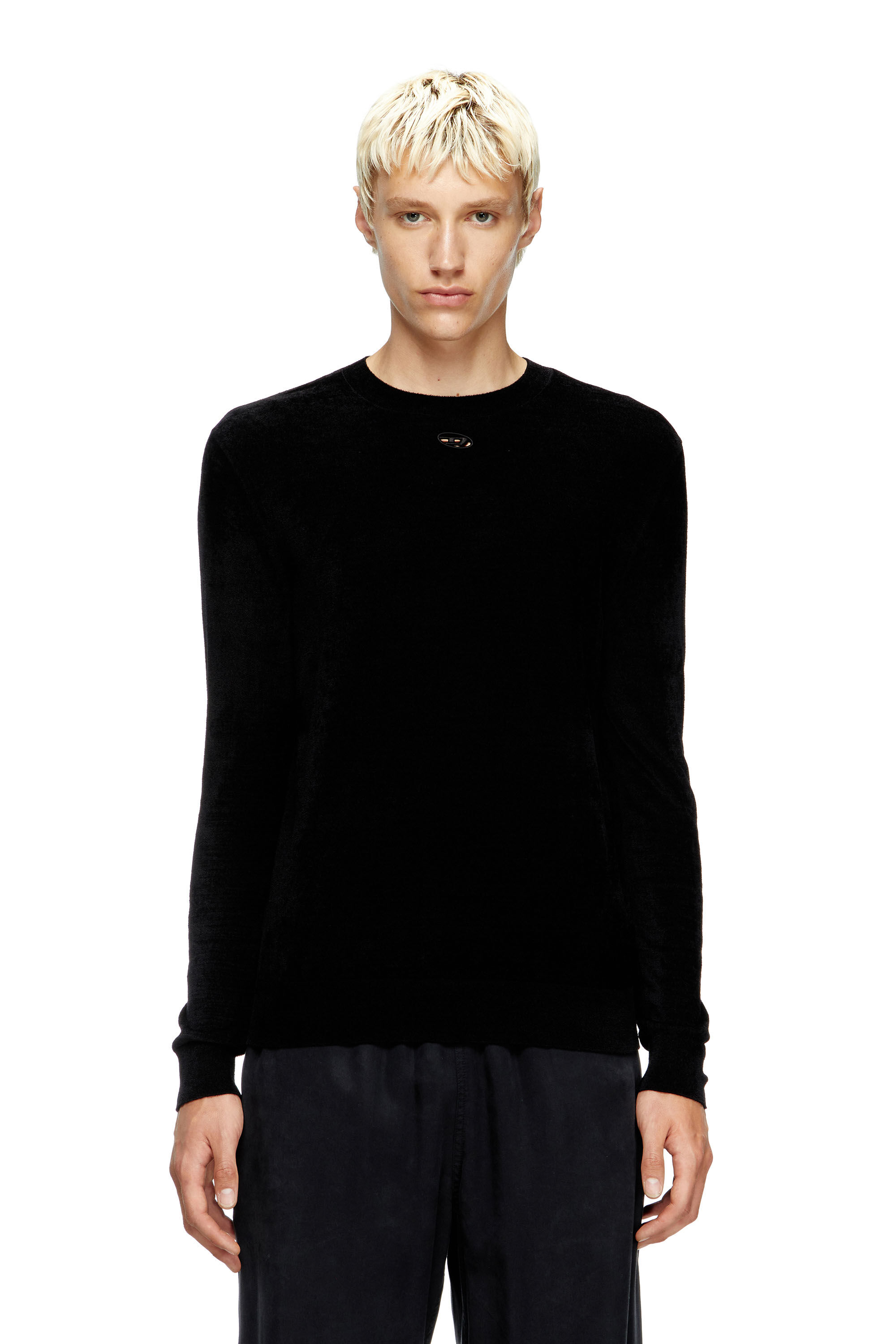 Diesel - K-CEVRO, Herren Pullover aus Chenille mit Cutout-Logo in Schwarz - 3