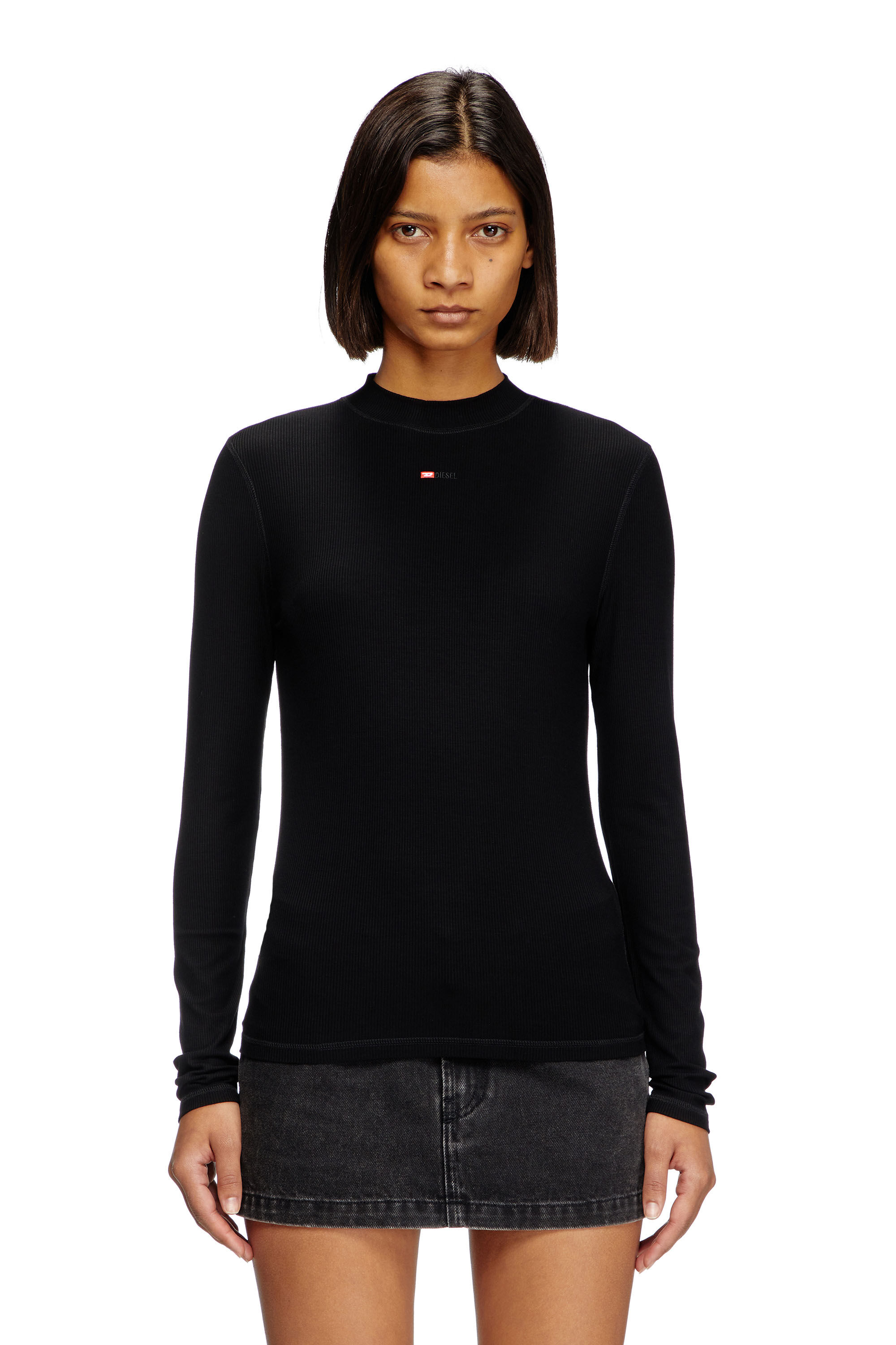 Women's Mock-neck top with micro logo | Black | Diesel