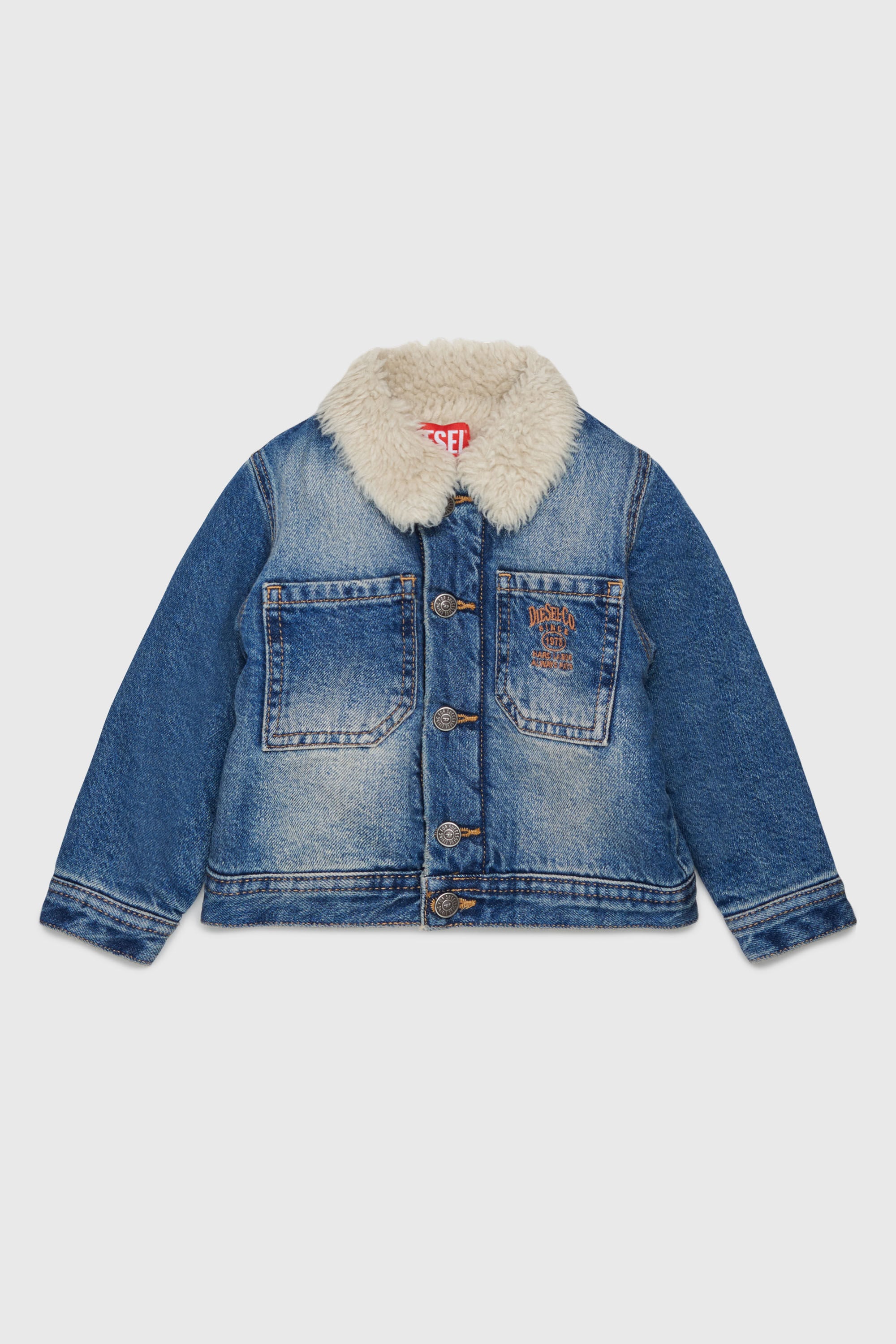 Diesel - JOMYB-FUR, Unisex Jeansjacke mit weichem Pile-Kragen in Mittelblau - 1