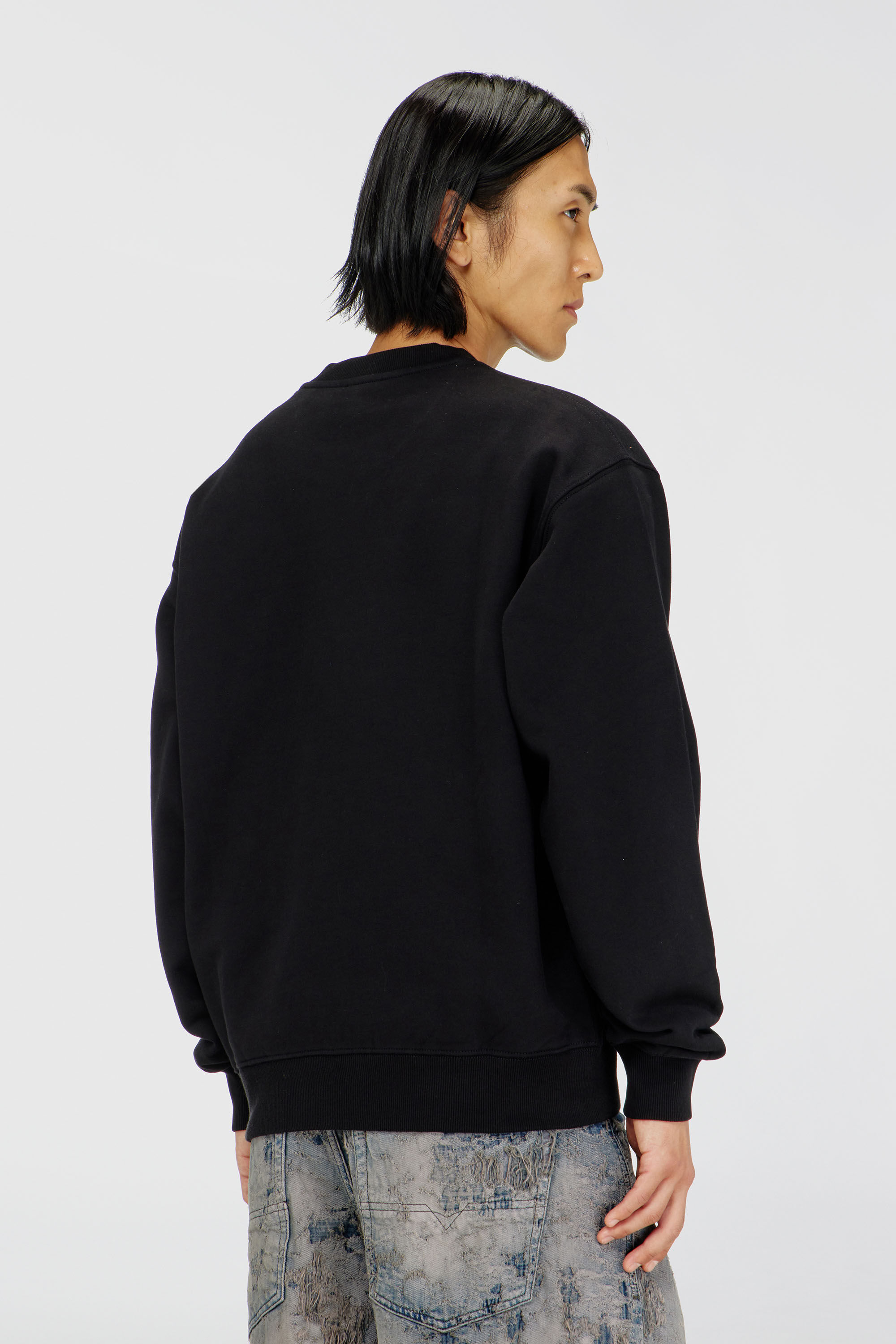 Diesel - S-LUK-R-T92, Herren Pullover aus Baumwolle mit tonalem Oval D Logo-Stickerei in Schwarz - 4