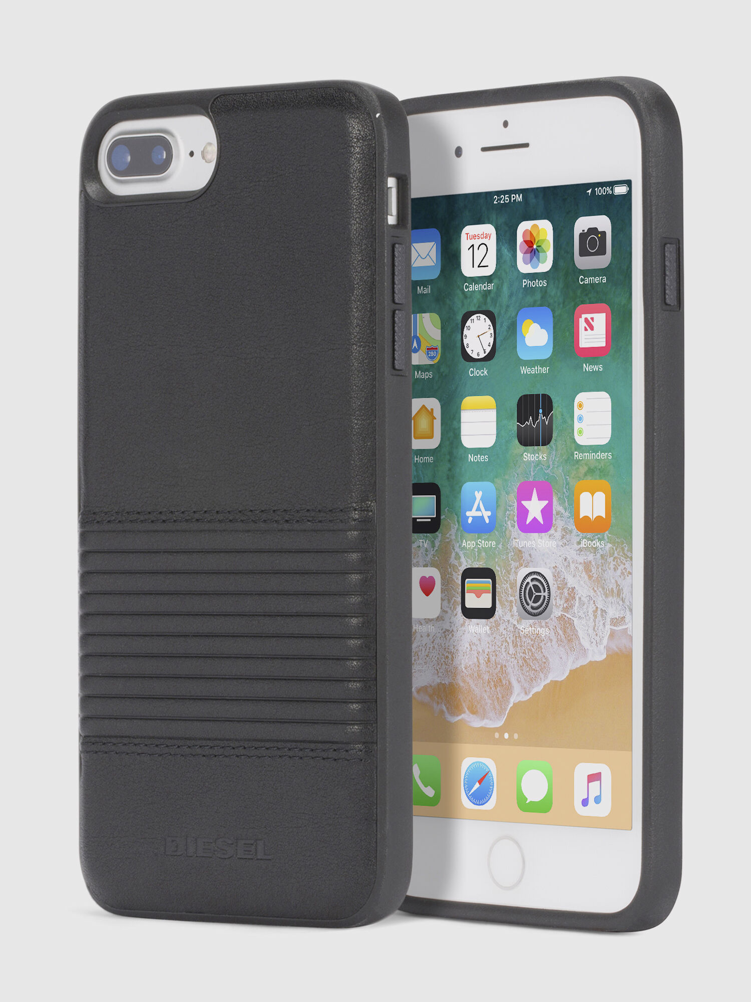 Diesel - BLACK LINED LEATHER IPHONE 8/7/6s/6 CASE, Unisex Schutzhülle mit schwarzem Leder, iPhone 8/7/6s/6 in Schwarz - 1