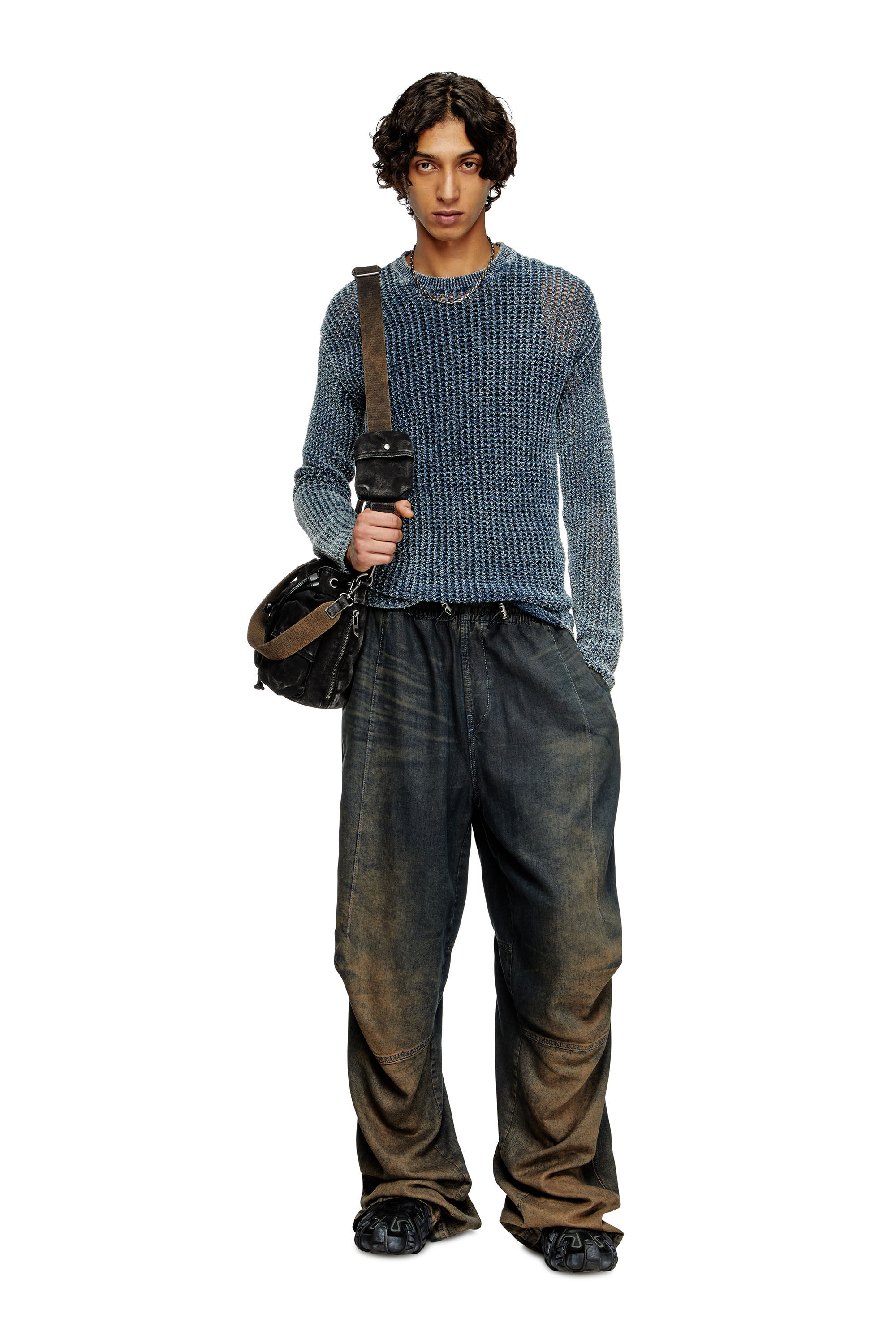 Diesel - K-REDROS, Herren Pullover aus Mesh und Denim-Garn in Blau - 1