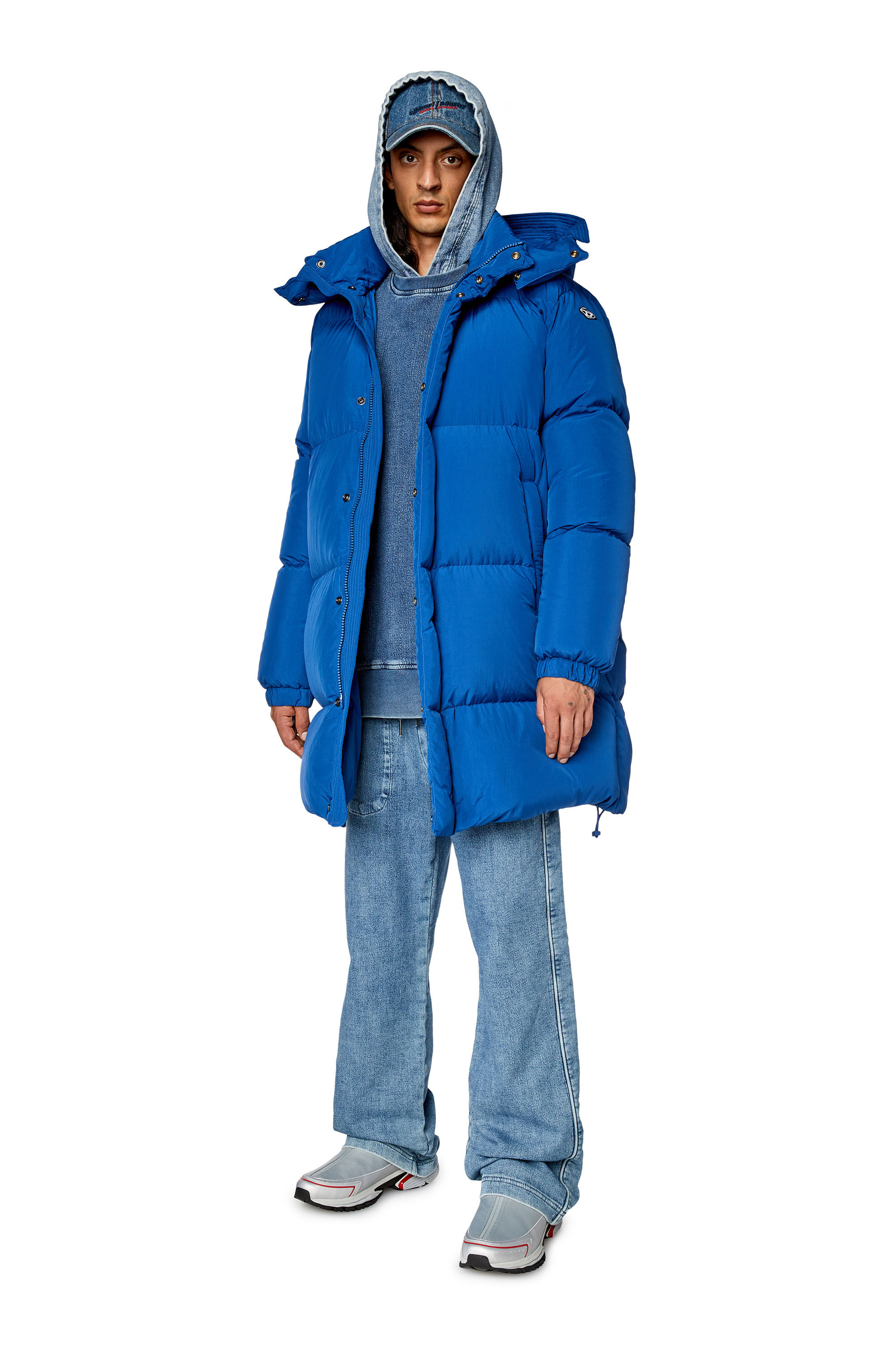 Diesel - W-ROLFYS-LONG, Herren Daunenmantel mit ViralOff® Ausstattung in Blau - 1