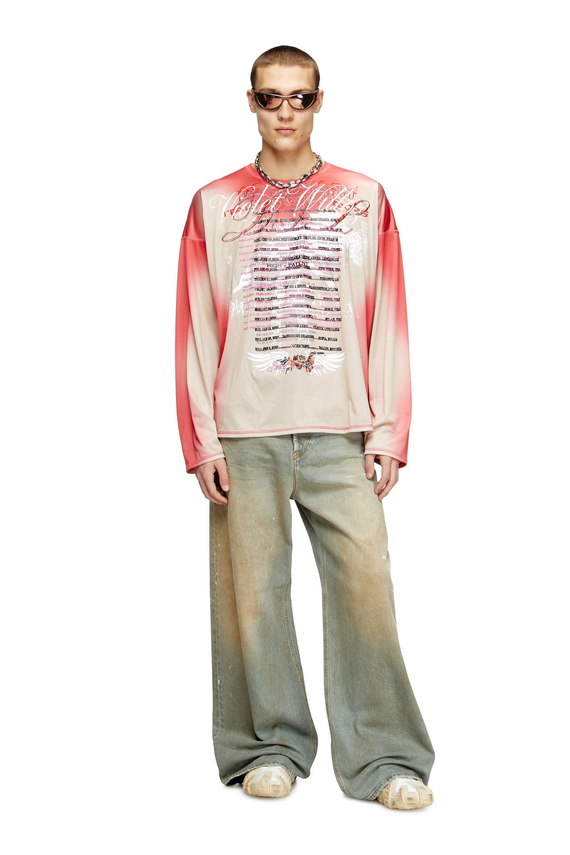 Diesel - T-OLAVI-BB, Unisex Langarm-Tech-T-Shirt aus Jersey mit Text-Print in Rosa - 1