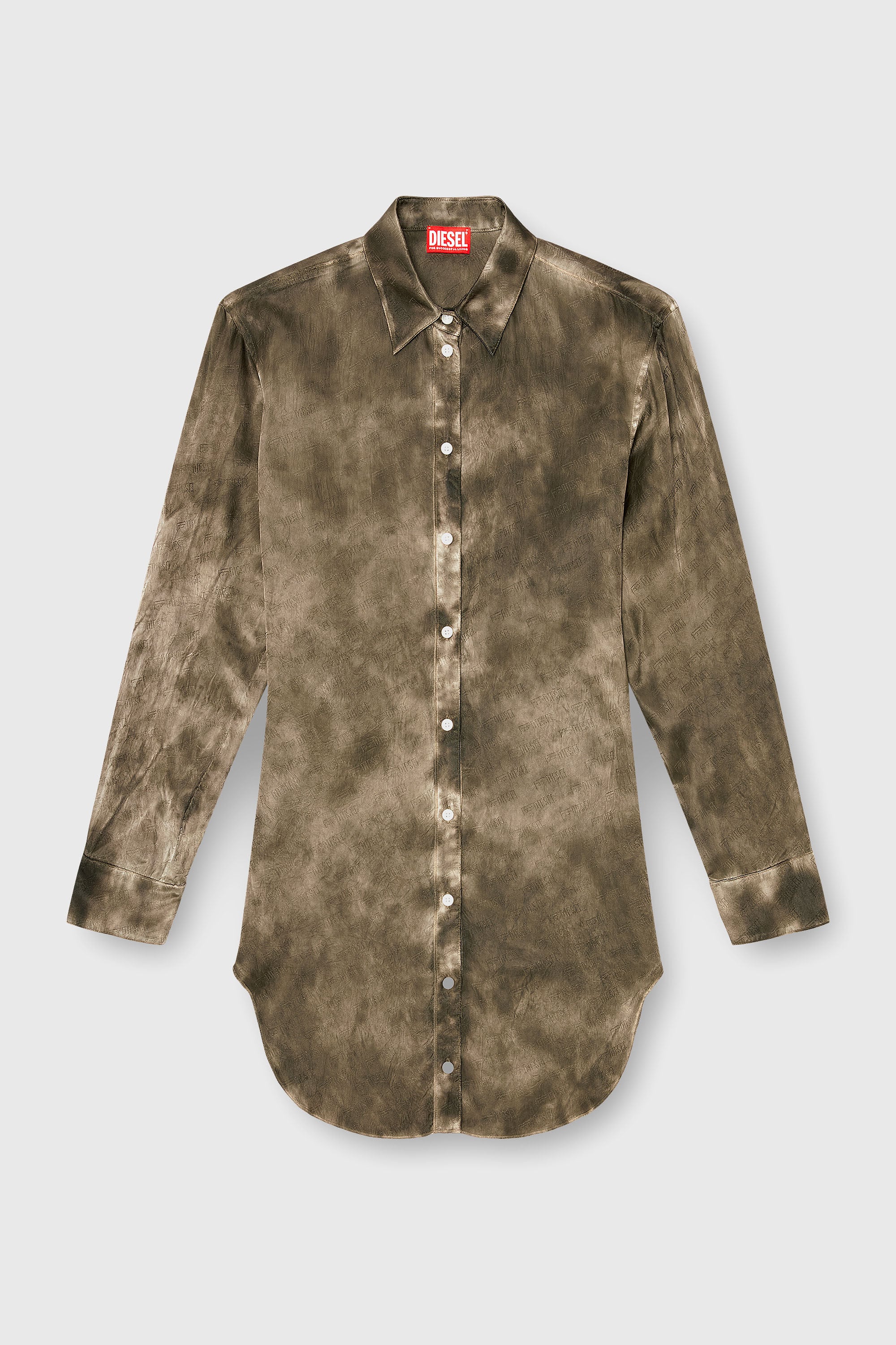 Diesel - C-LAVEL, Damen Langes Hemd aus logo-jacquard-knitter-satin in Armeegr&uuml;n - 2