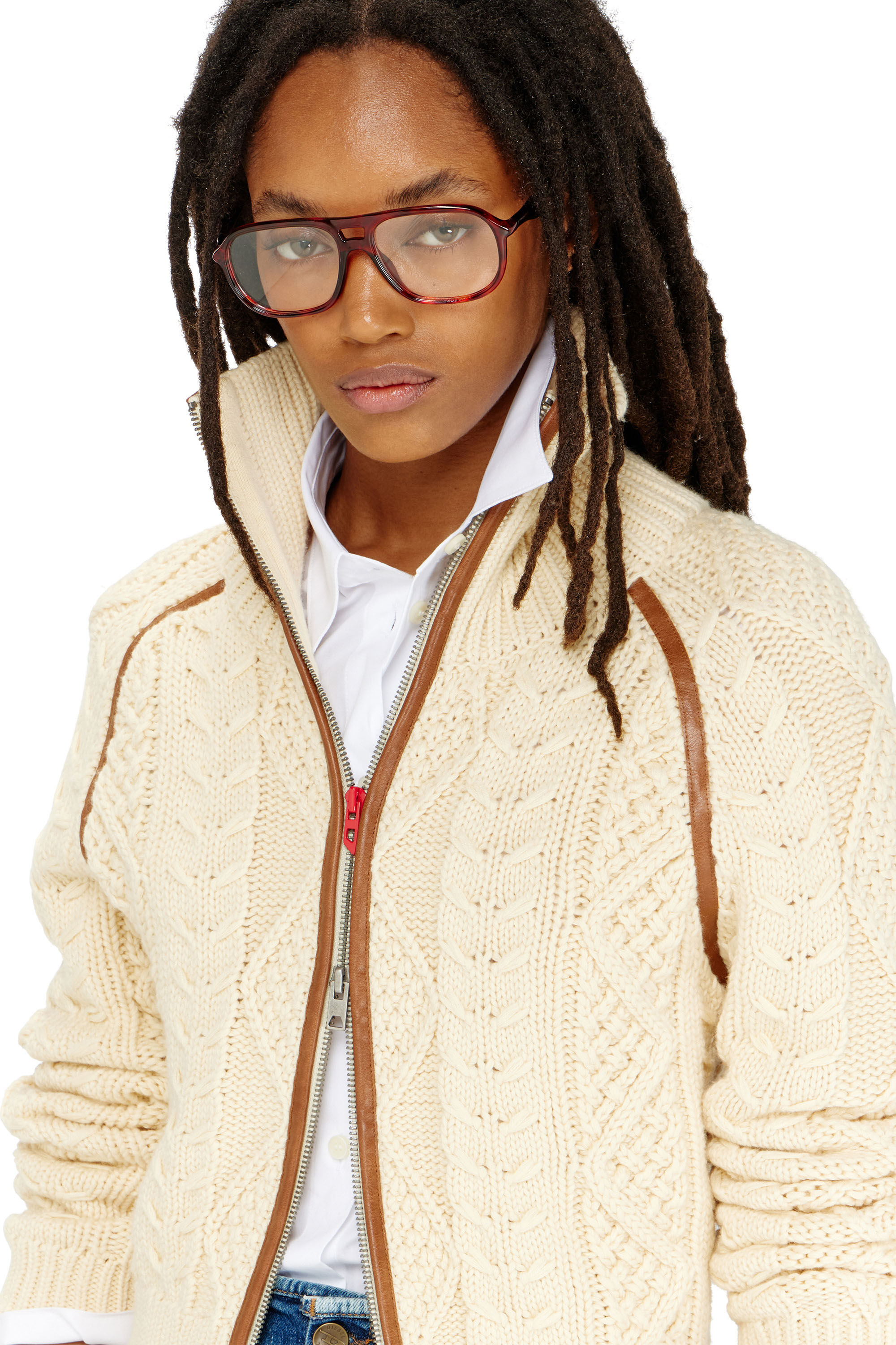 Diesel - M-INTELLE, Damen Kabelstrick-Cardigan mit kontrastierenden Streifen in null - 5