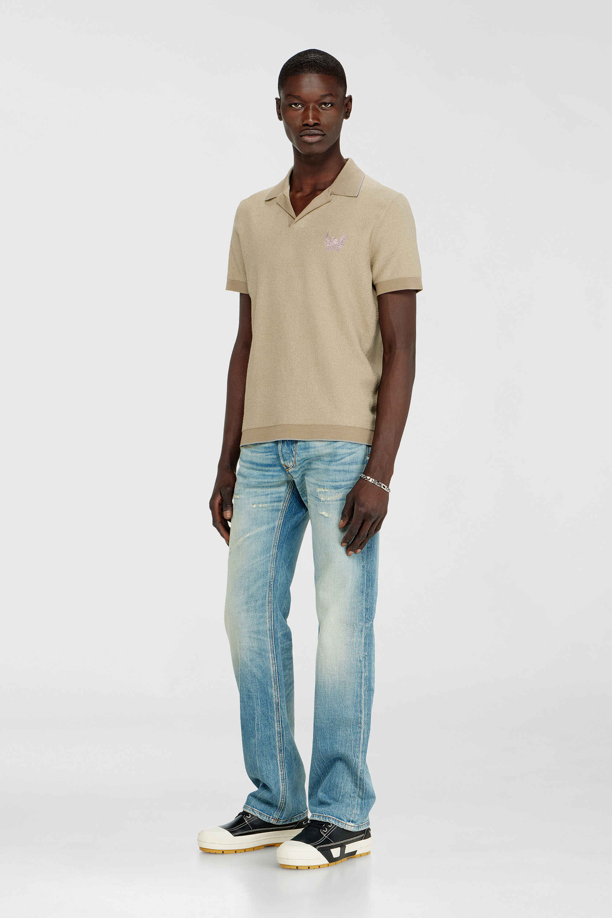 Diesel - K-RAILES, Herren Poloshirt aus Boucl&eacute;-Strick mit Phoenix-Logo in Beige - 1