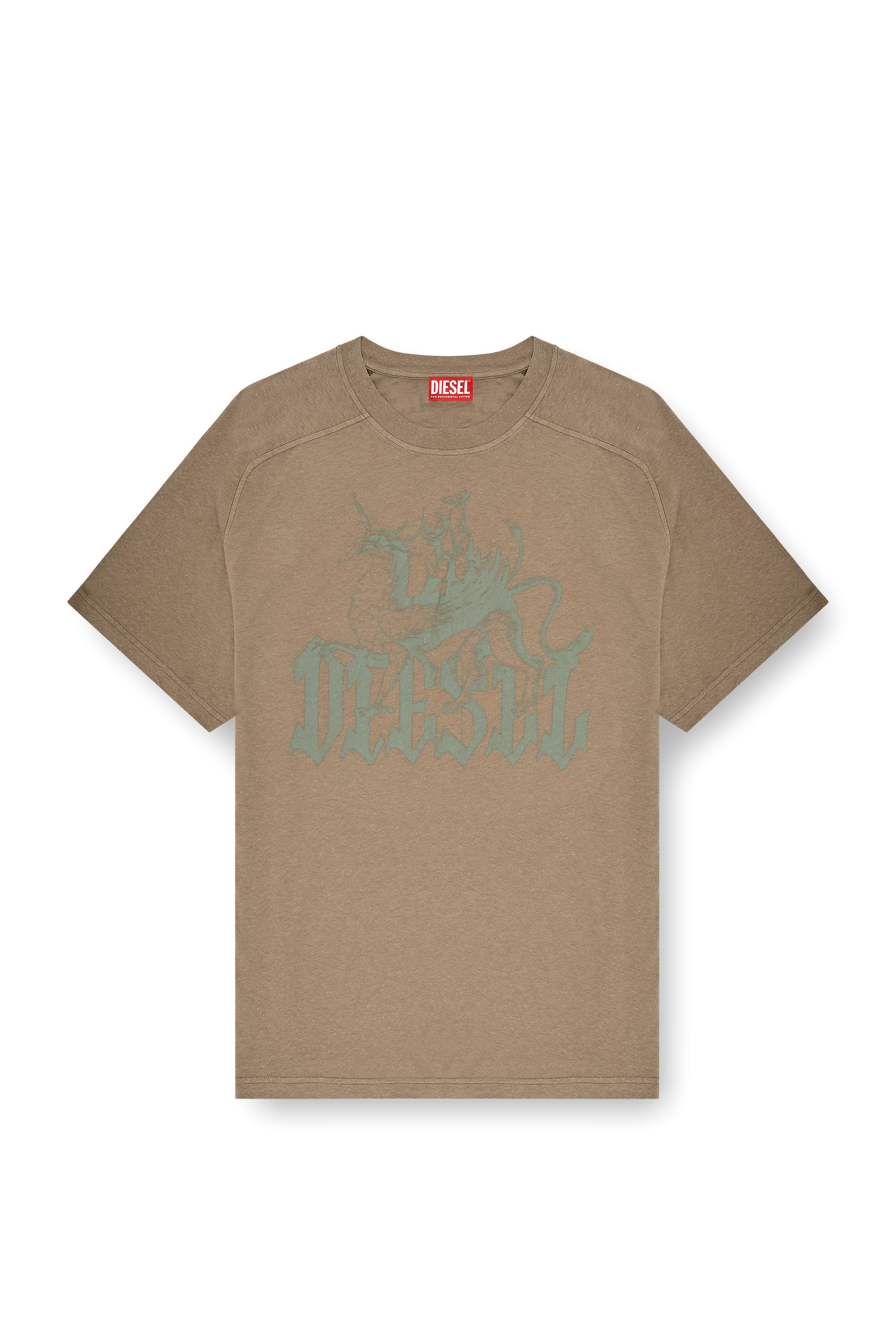 Diesel - T-JUSSI-A, Herren Bedrucktes T-Shirt aus Baumwolle und Hanf in Beige - 2