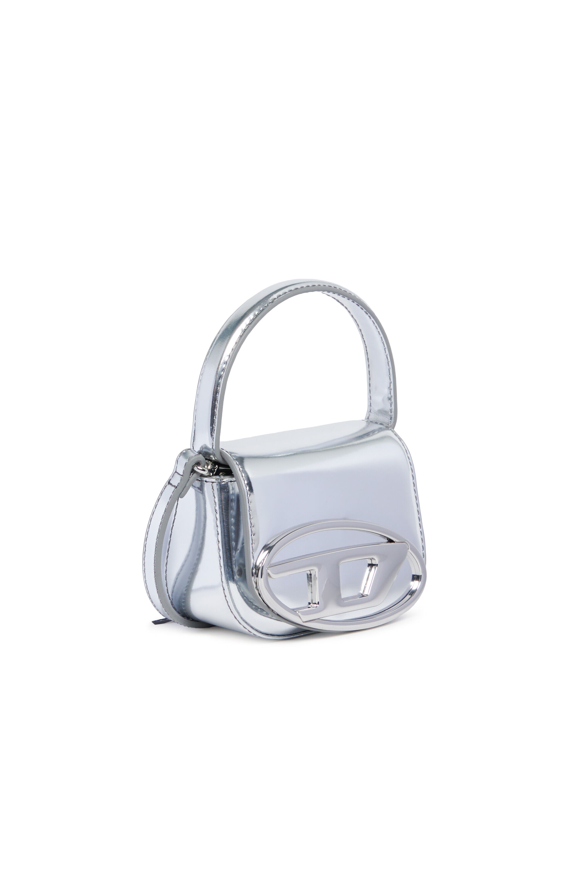 Diesel - 1DR XS, Damen Ikonische Minitasche aus mattem Metallic-Leder in Silber - 3