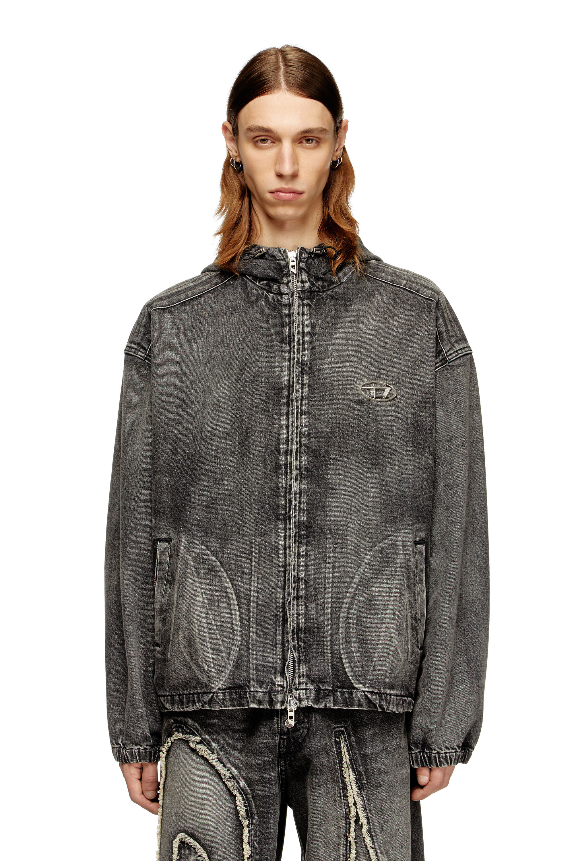 Diesel - THUGJACK, Unisex Kapuzejacke aus verwaschenem Denim in Schwarz - 3