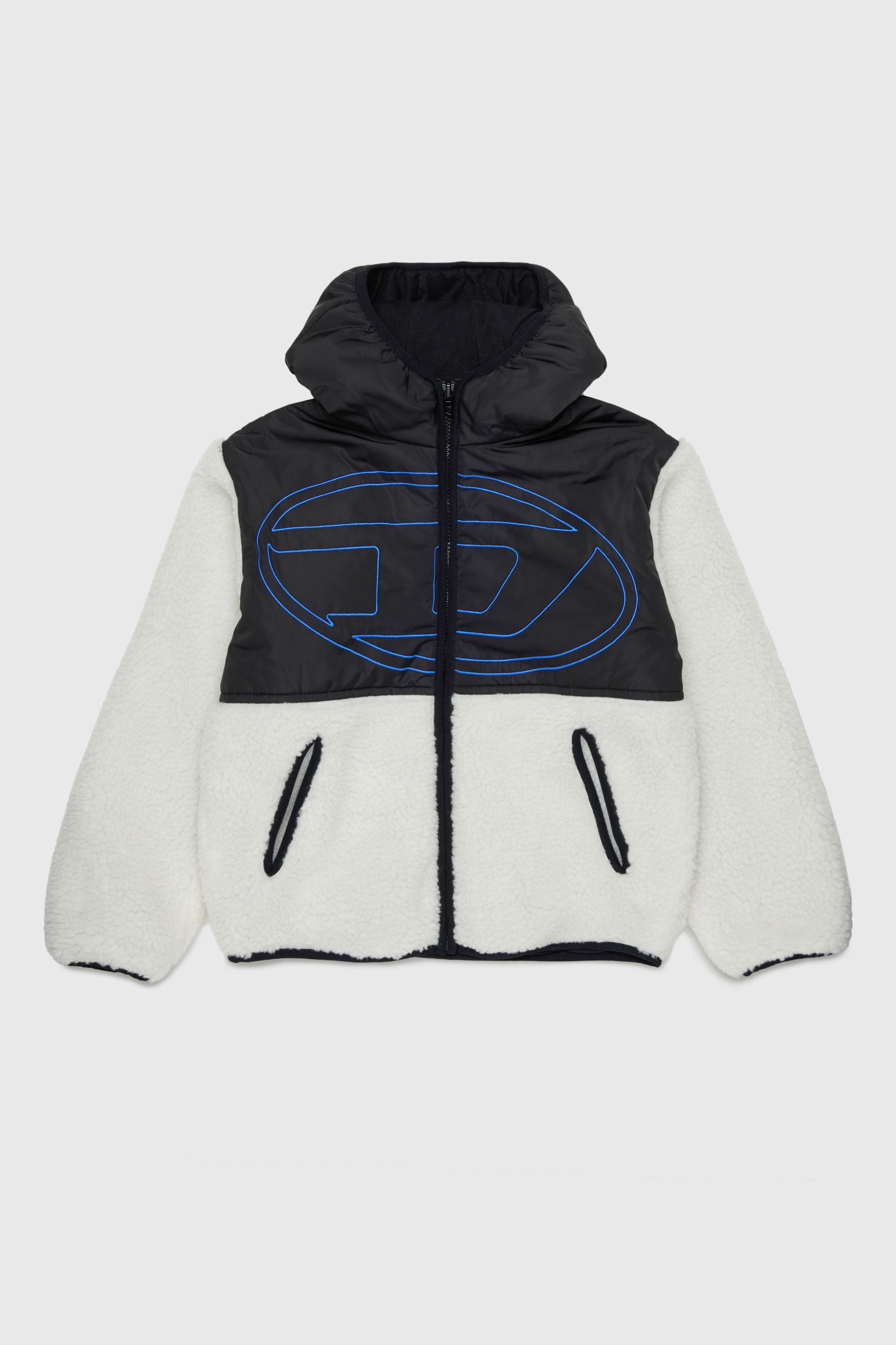 Diesel - JSHEAR, Man's Hooded jacket in nylon and teddy fleece in White - 1