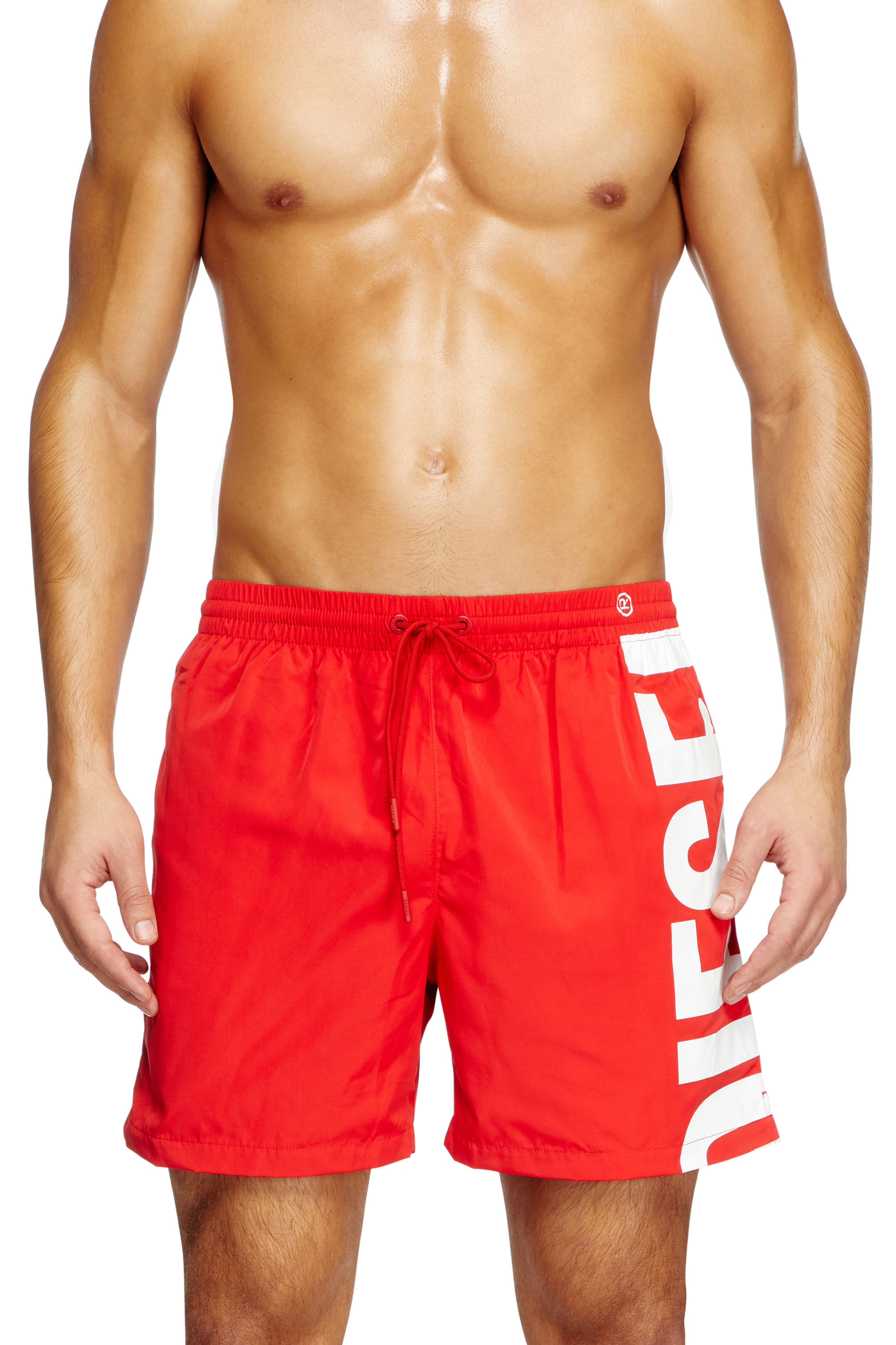Diesel - RIO-41-D-CORE, Herren Mittellange Bade-Shorts mit Maxi-Logo in Rot/Weiss - 1