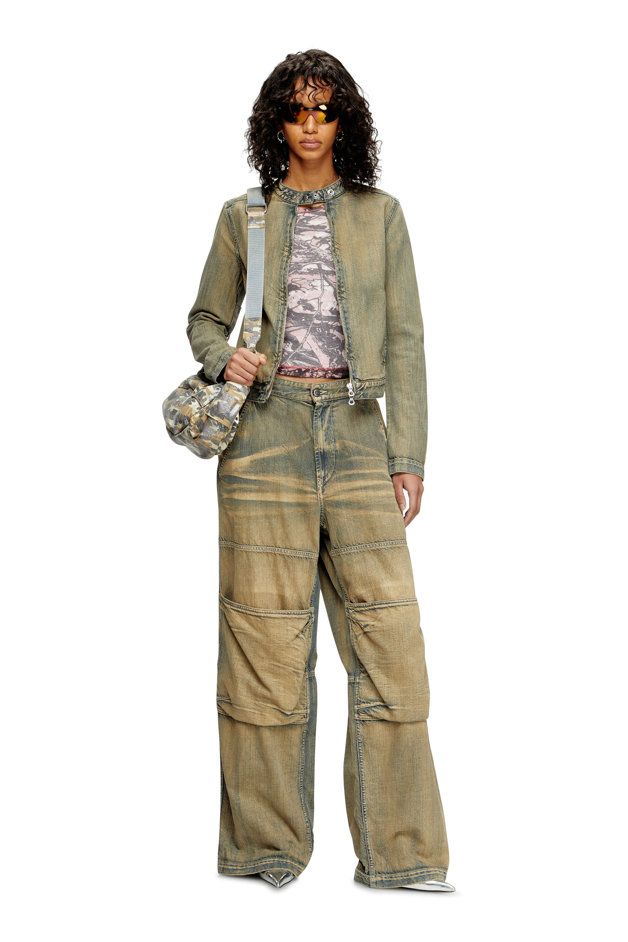 Diesel - DE-MORNIN, Damen Motorradjacke aus Goldbrush-Denim in Mittelblau - 1