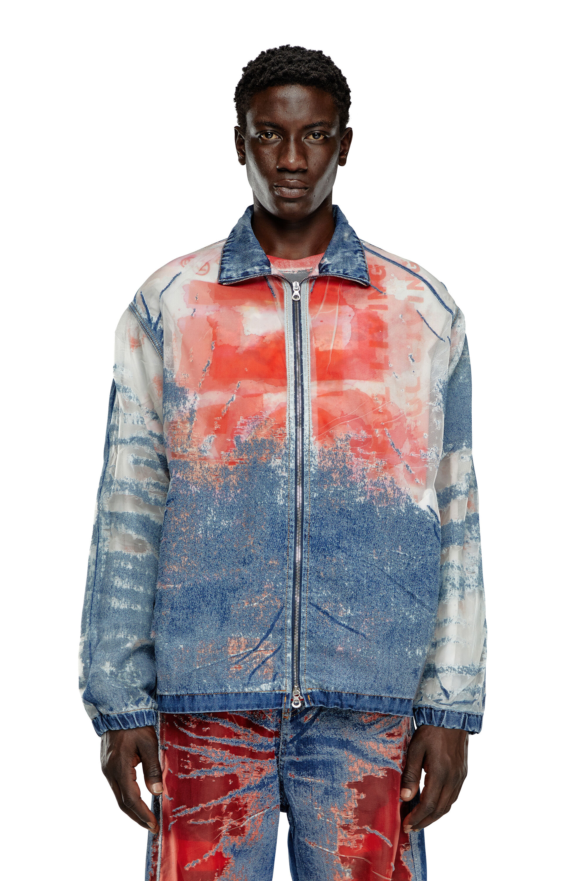 Diesel - D-KRAP-FSE, Herren Jacke aus Dévoré-Denim mit Logo in Blau/Rot - 6