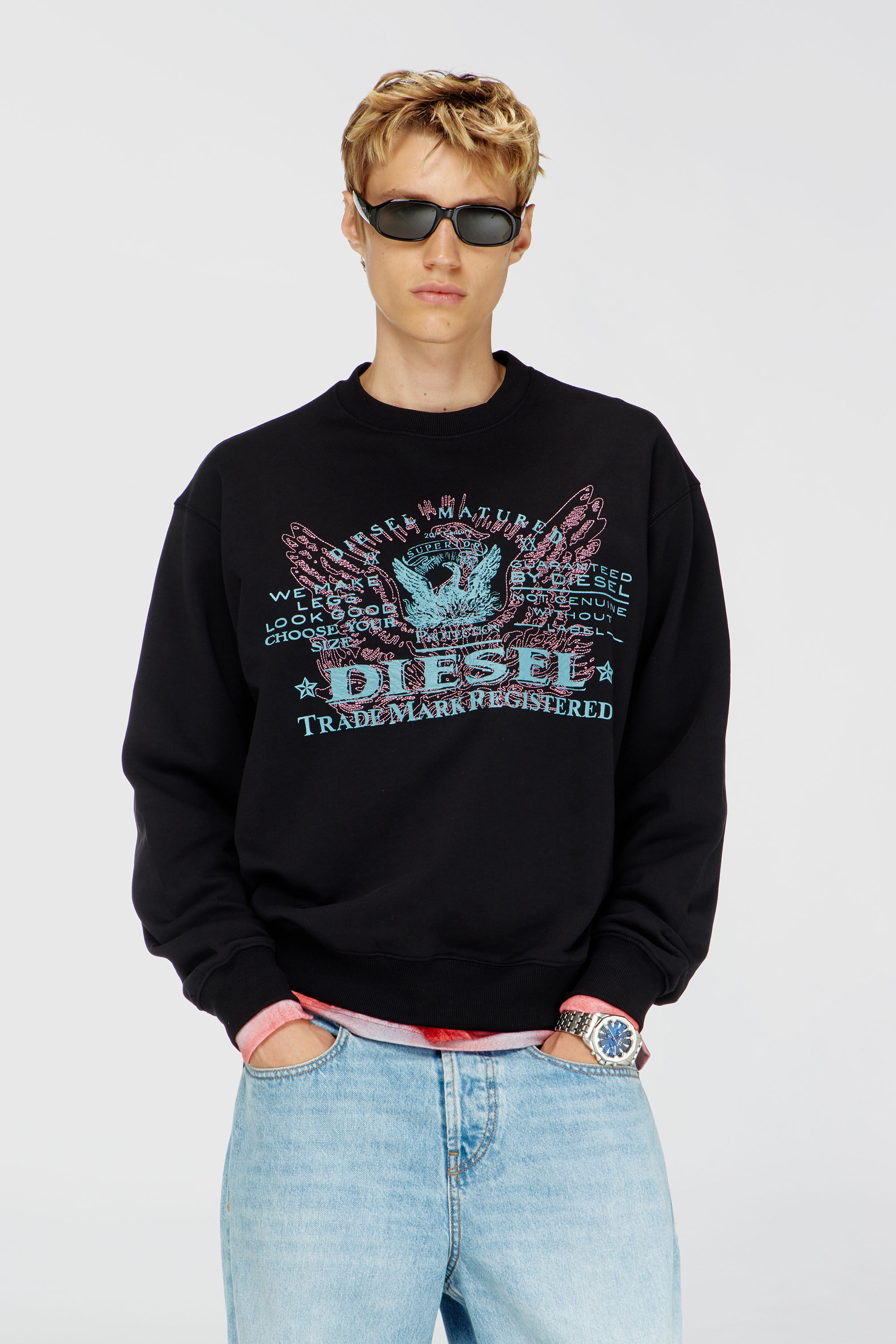Diesel - S-LUK-R-FEN-T92, Herren Sweatshirt aus Baumwolle mit Grafikprint in Schwarz - 3