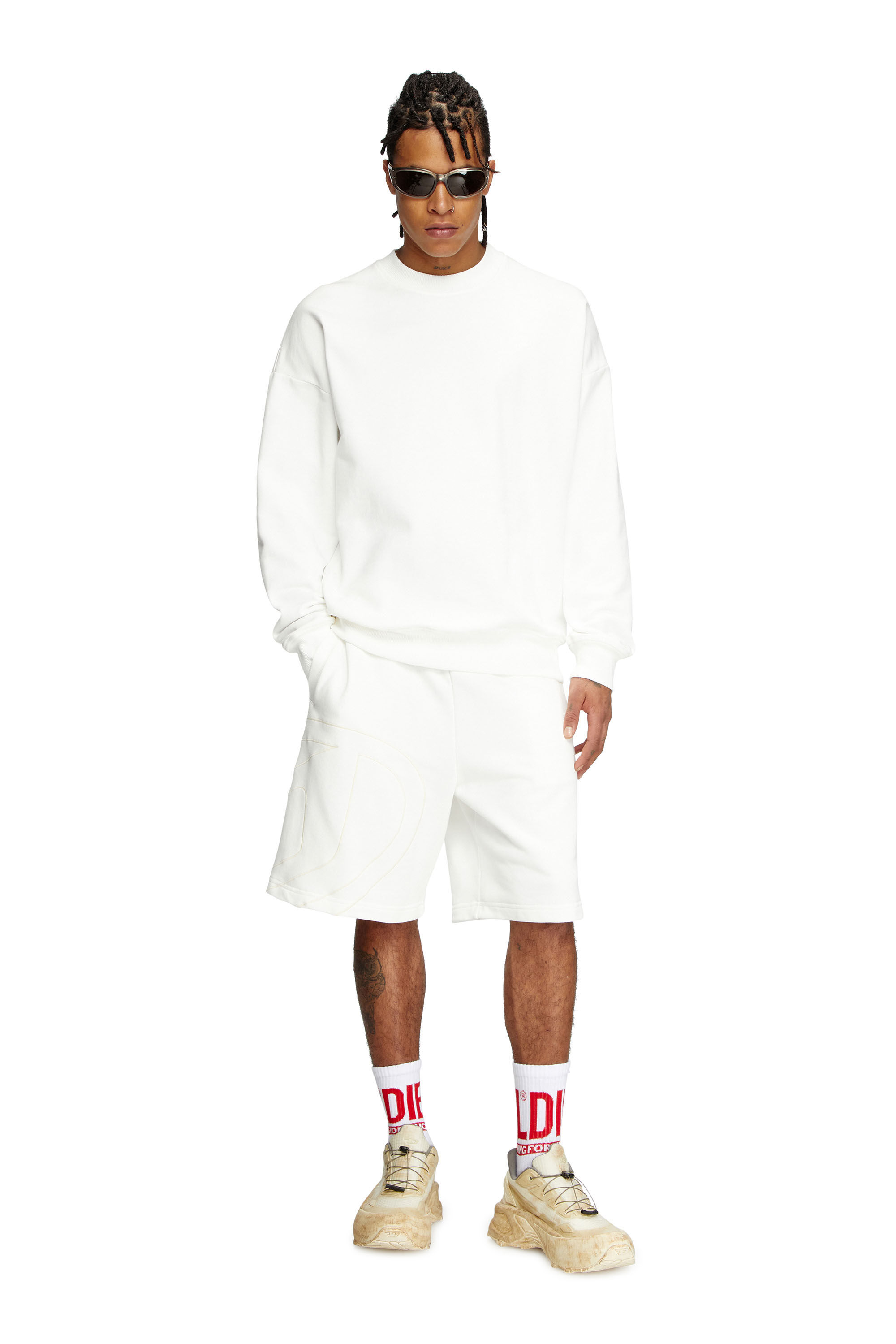 Diesel - P-CROW-MEGOVAL, Herren Sweatshorts mit Maxi-D-Logo in Weiß - 1