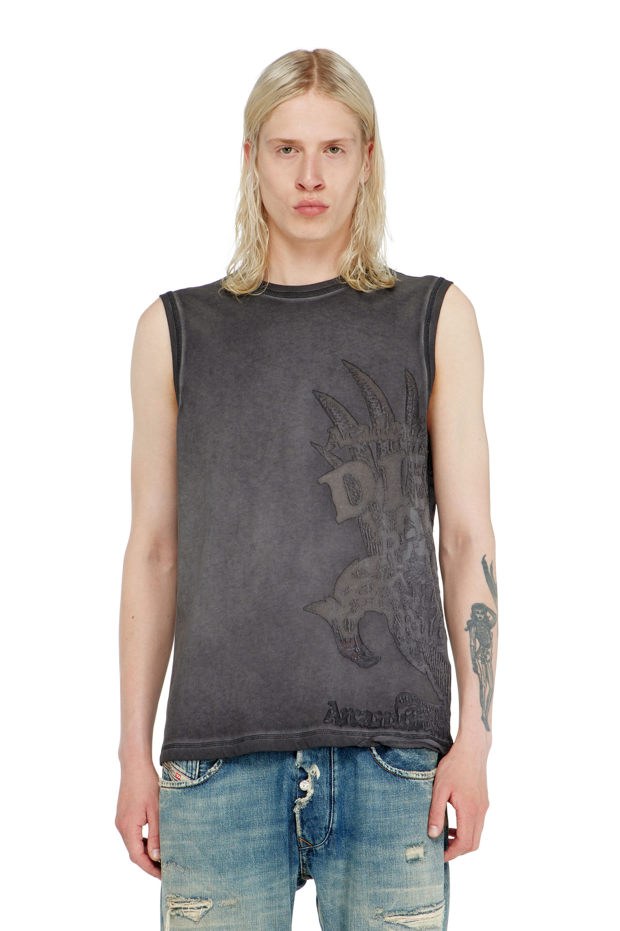 Diesel - T-RAWBISCO, Herren &Auml;rmelloses Jersey-Top mit gepr&auml;gten Grafiken in null - 5