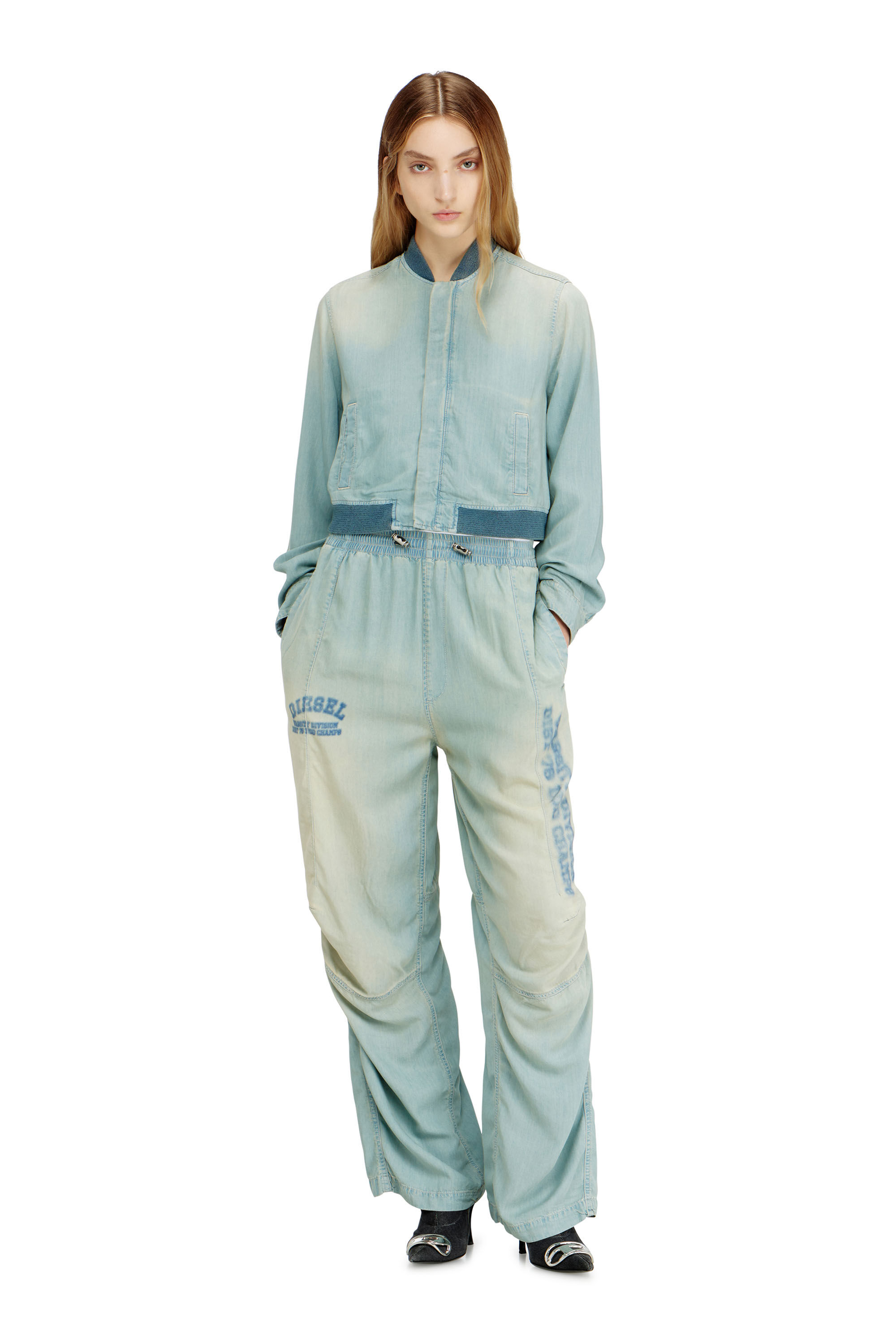 Diesel - DE-RANIA-S1, Damen Bomber-Hemd aus flie&szlig;endem Denim mit Schmutzeffekt in null - 1