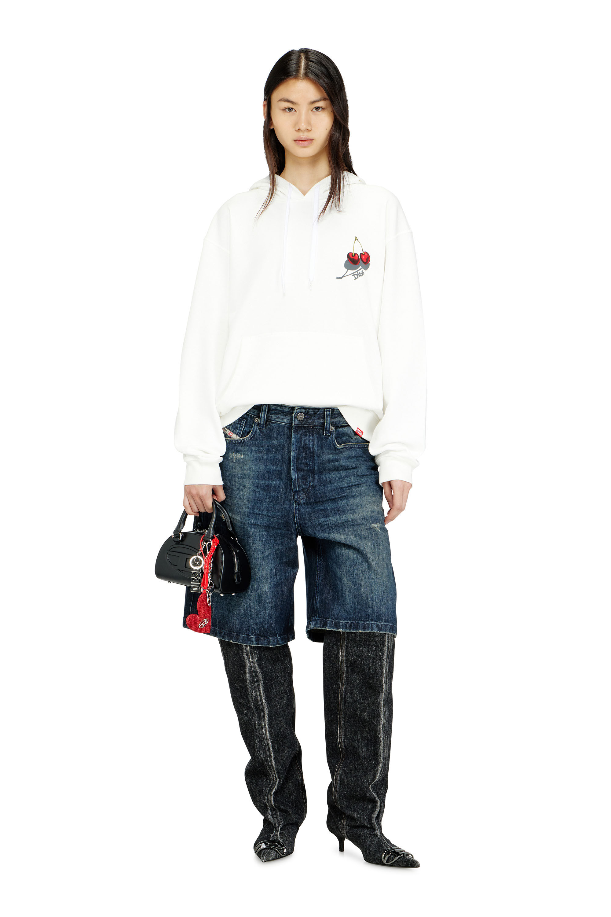 Diesel - SV-S-NORM-HOOD-CHER, Unisex Sweatshirt aus Baumwolle mit Kirschendruck in Wei&szlig; - 6