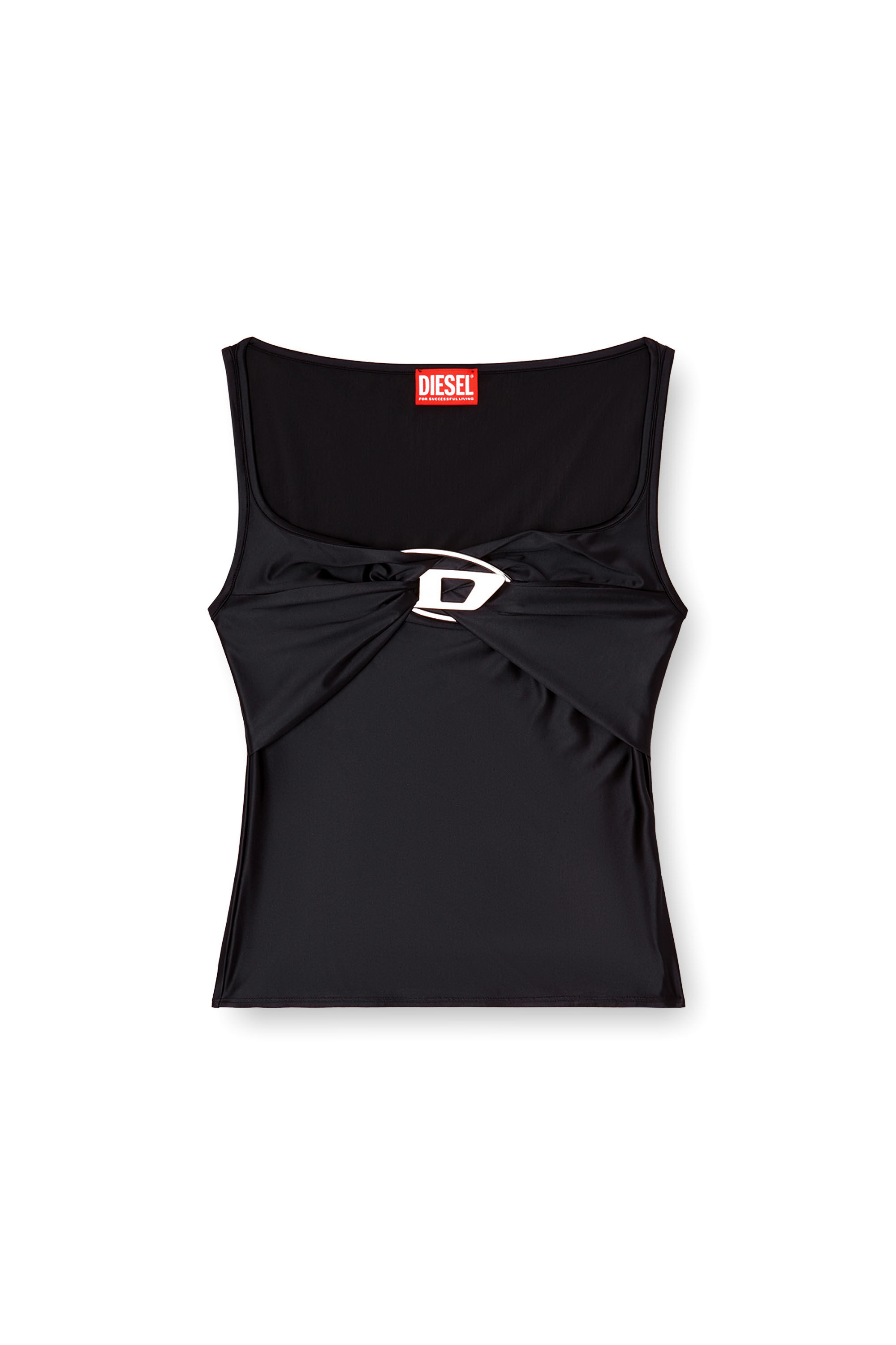 Diesel - T-AMAI, Damen Jersey-Top aus Nylon mit Rüschen in Schwarz - 2