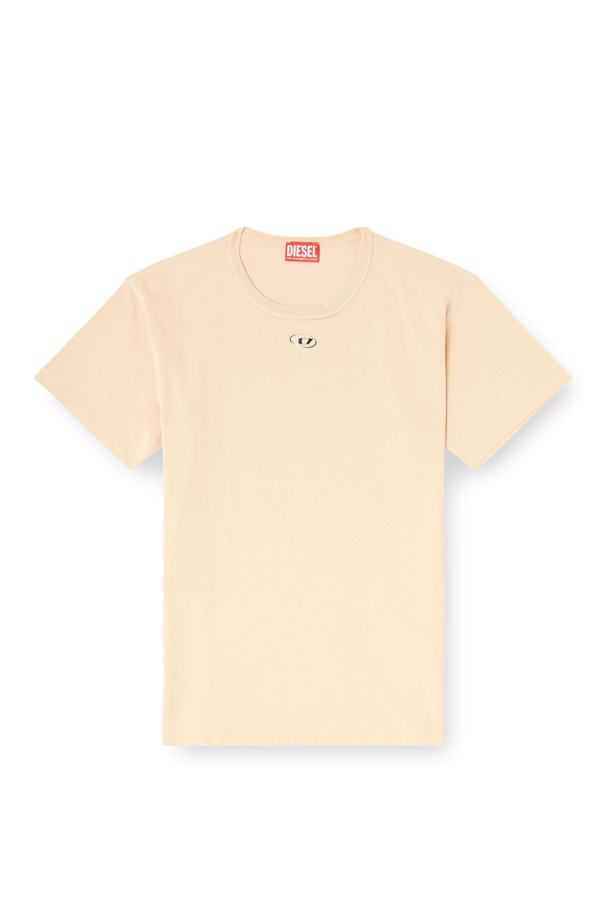 Diesel - T-NORMY-OD-S1, Damen Baumwoll-T-Shirt mit metallischem Oval D in Beige - 2