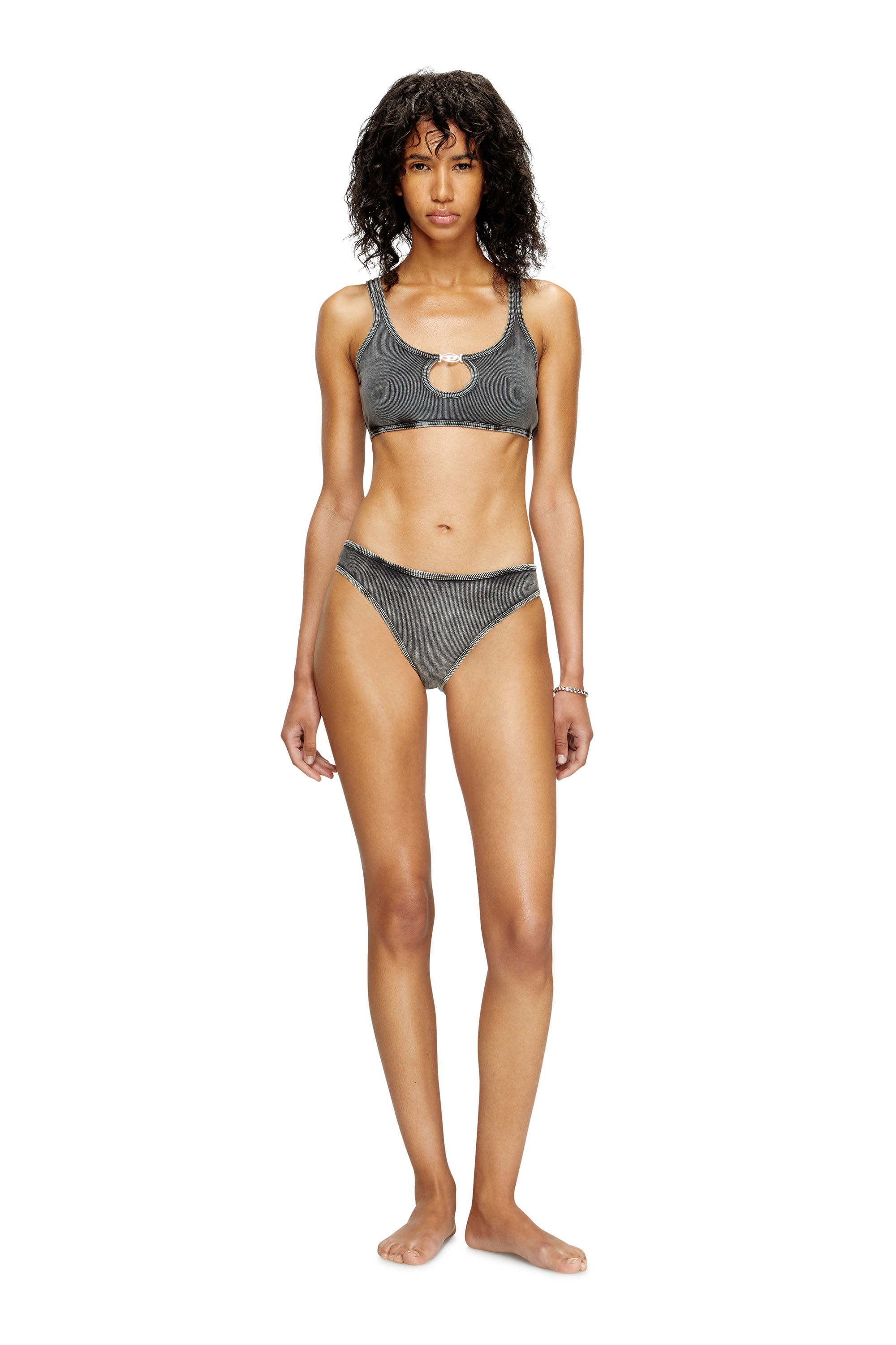 Diesel - UFSB-OVAL-D-RIB-BRALETTE, Damen Geripptes Bralette mit Oval D-Plakette in Schwarz - 1