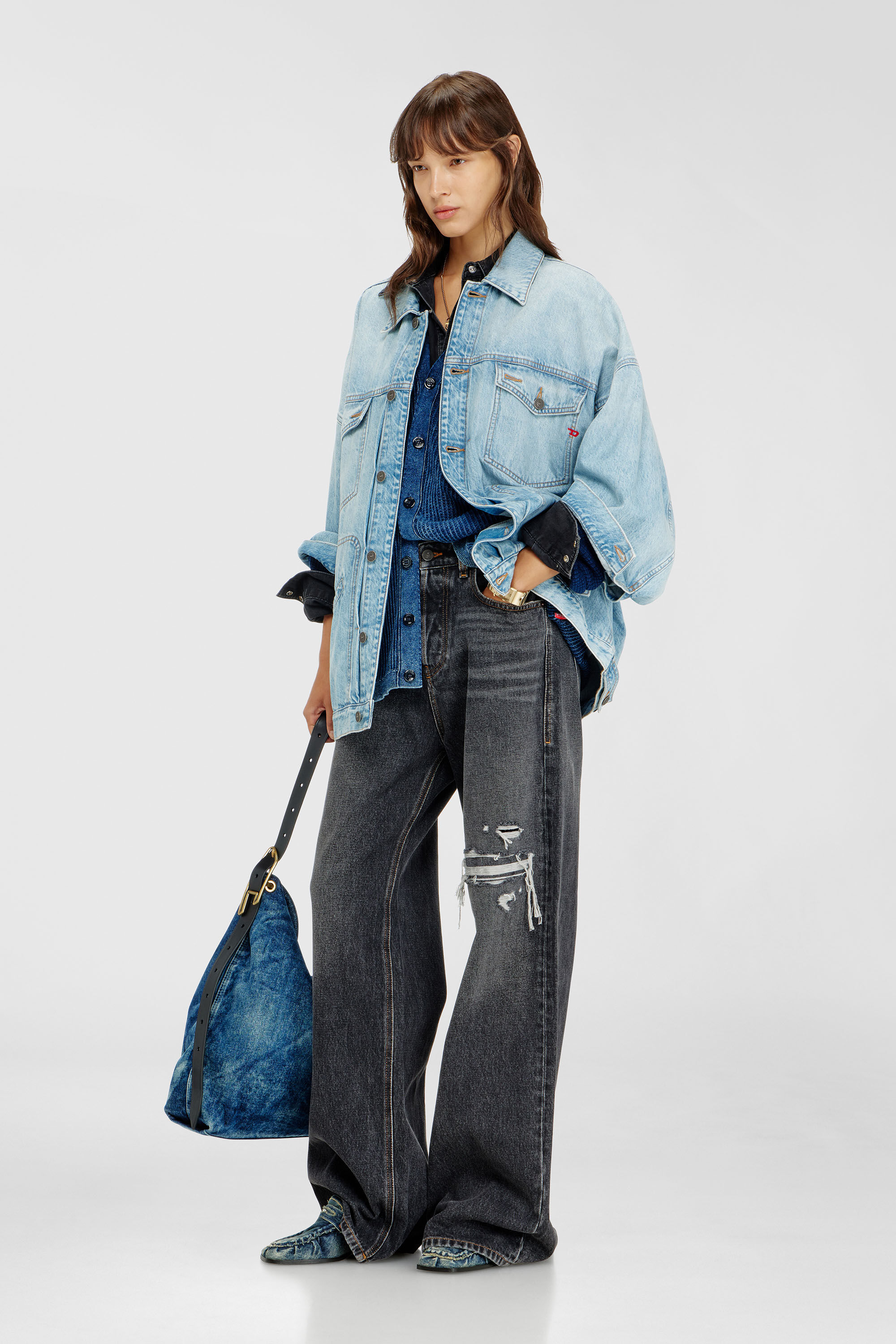 Diesel - DE-LIN, Damen Oversized denim-arbeitsjacke in Hellblau - 1