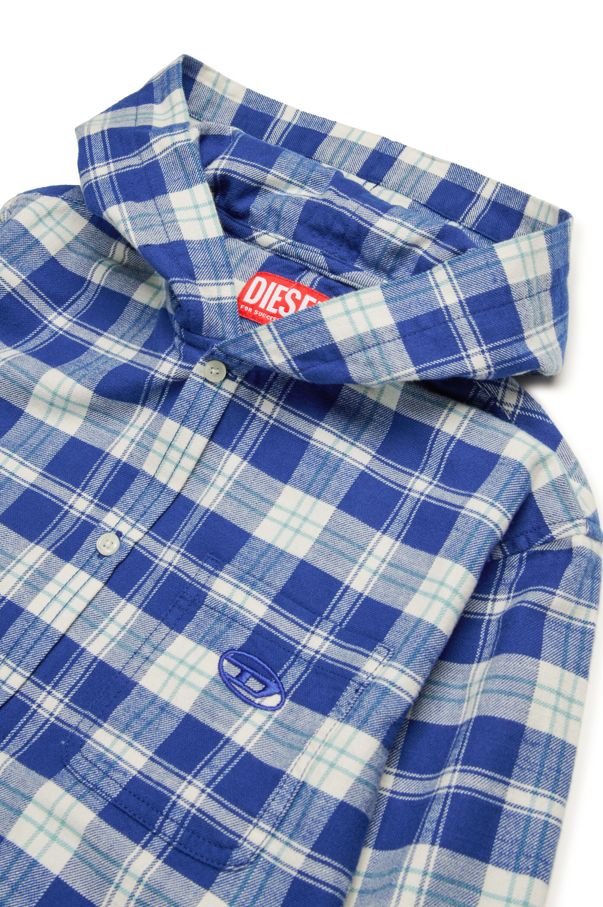 Diesel - CSDEWNYHOOD OVER, Herren Hemd mit Kapuze aus Karoflanell in Blau/Weiss - 3