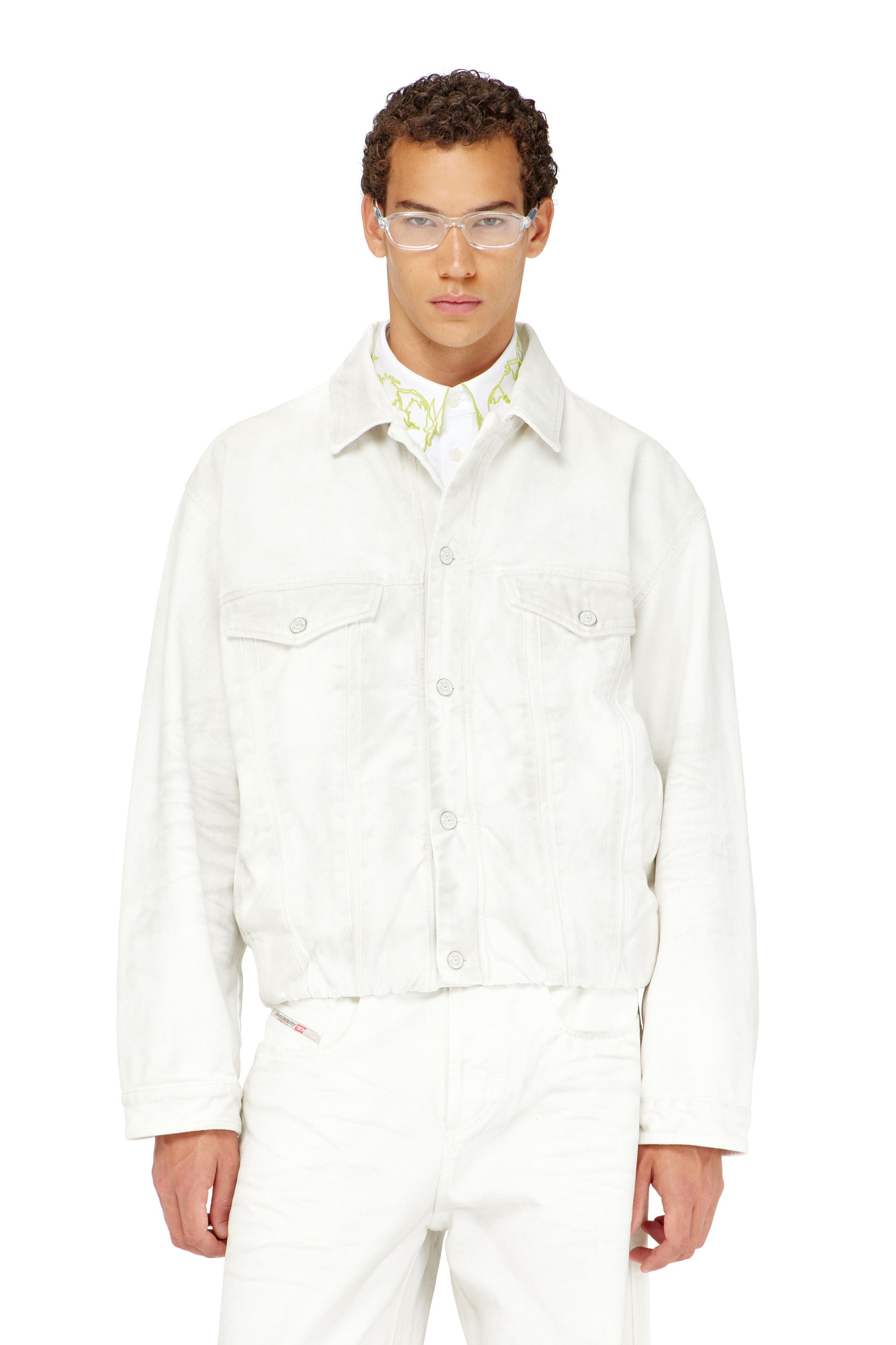 Diesel - D-MORVI-FSJ1, Herren Elastische Truckerjacke aus Denim in Wei&szlig; - 2