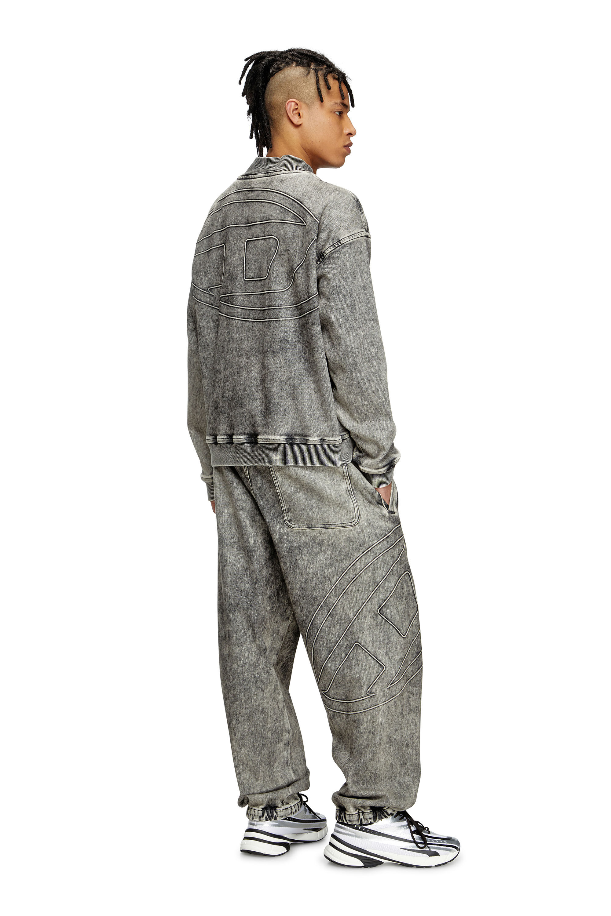 Diesel - D-CARLY-S TRACK, Unisex Pullover mit Reißverschluss aus Track Denim und Oval D in Dunkelgrau - 1