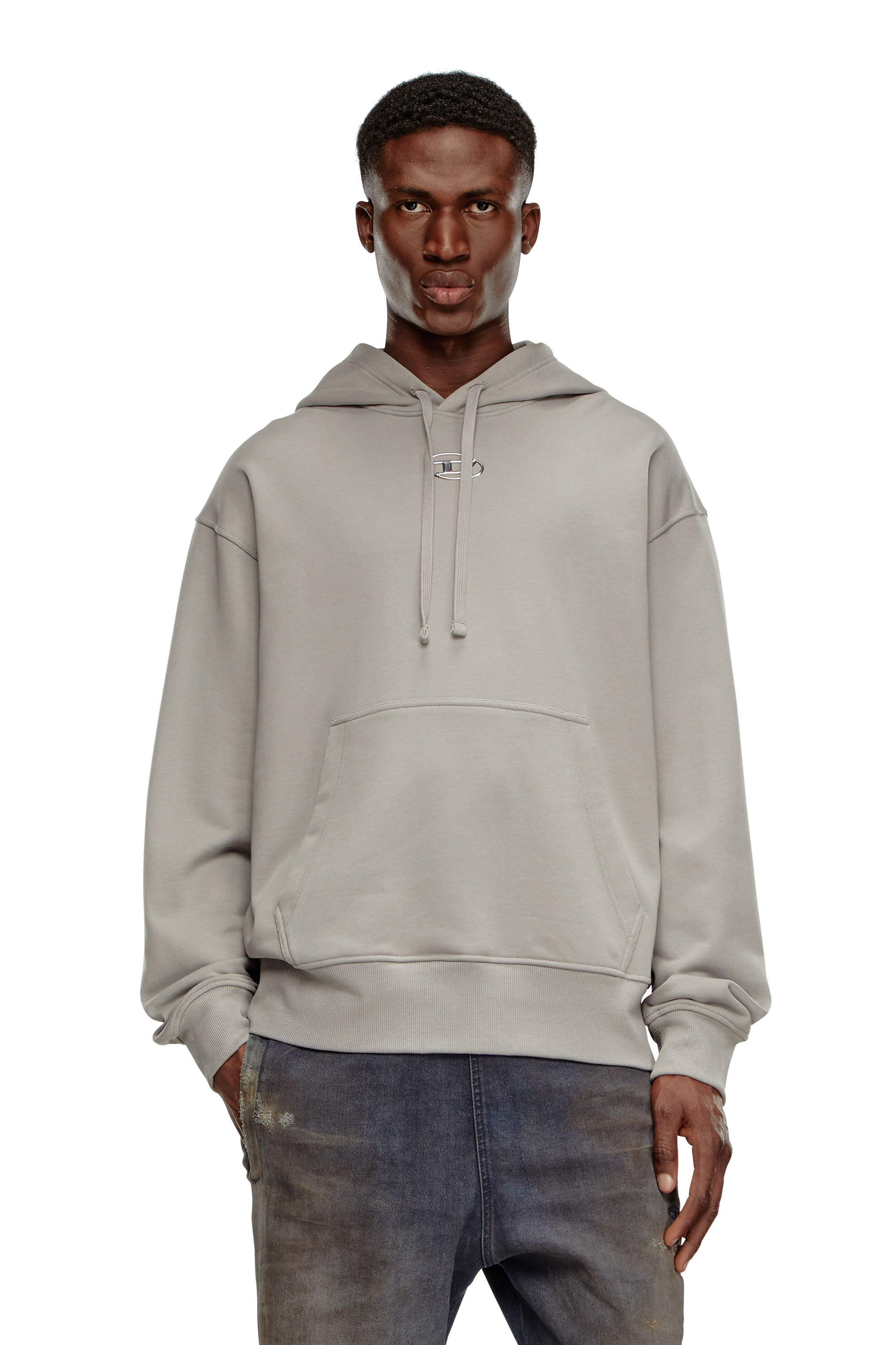 Diesel - S-MACS-HOOD-OD, Herren Hoodie in &Uuml;bergr&ouml;&szlig;e mit Metallic-Logo in Grau - 3