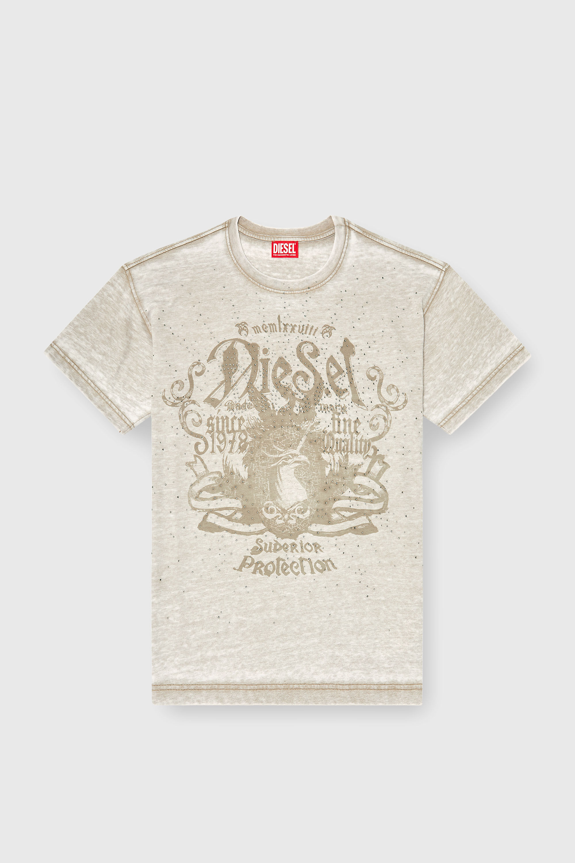 Diesel - T-NORM-AA8, Herren Jersey-T-Shirt mit burnout wash und Nieten in Beige - 2