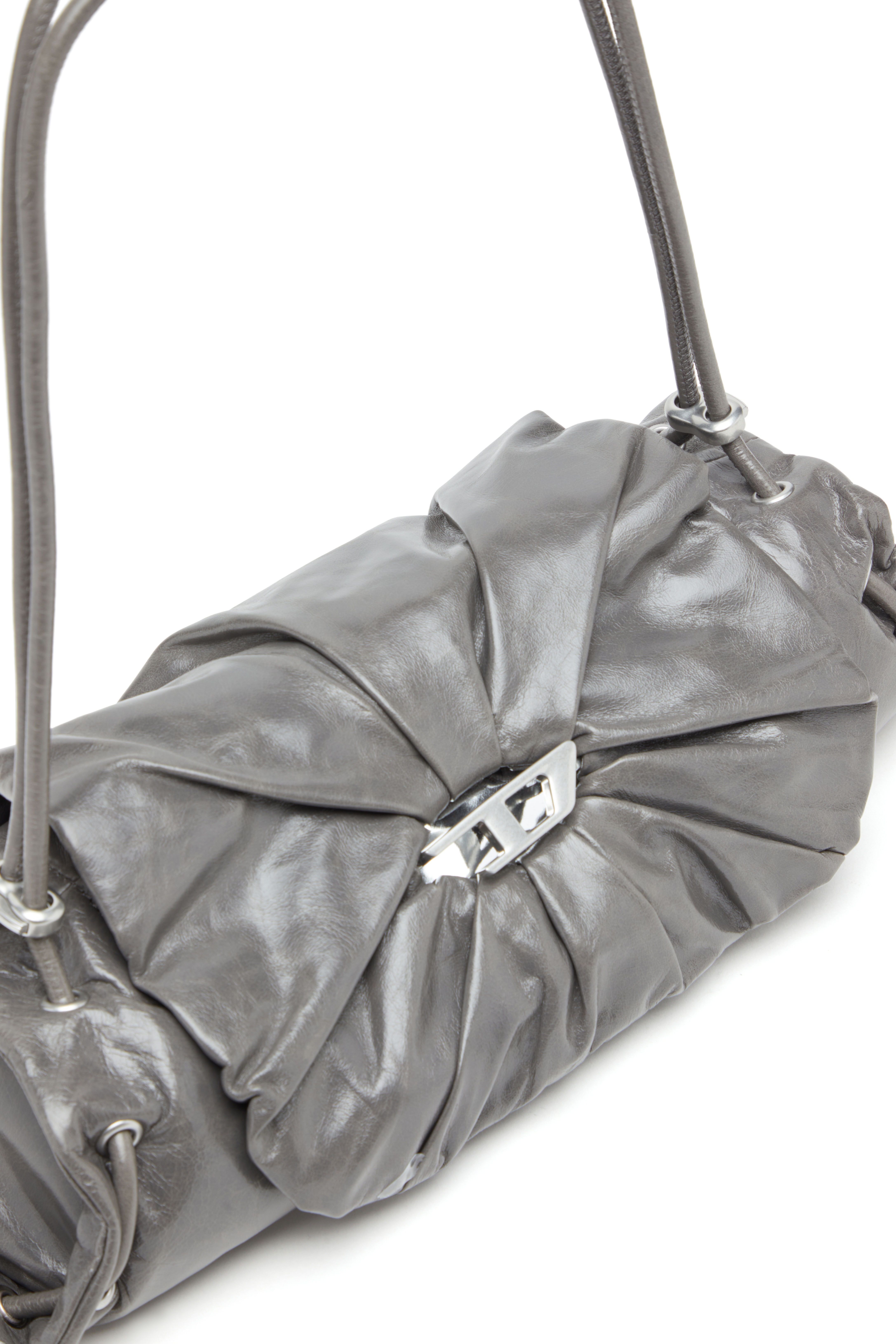 Diesel - SCRUNCH-D SHOULDER S, Damen Scrunch-D S-Schultertasche aus Knitter-Leder in Grau - 2