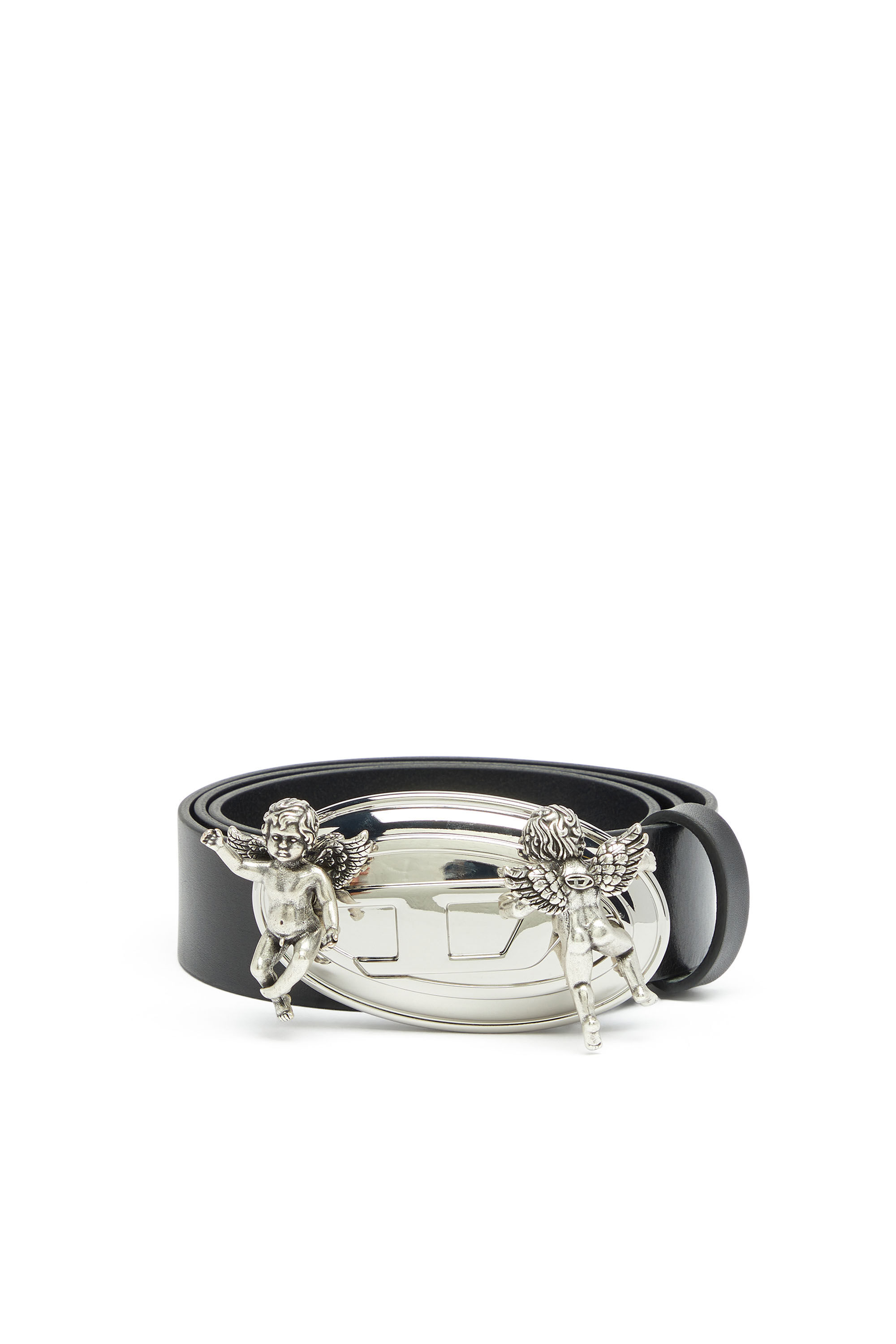 Diesel - B-OVAL ANGELS 35, Damen 3,5 cm Lederg&uuml;rtel mit Oval D Schnalle und Cherub in Schwarz - 1