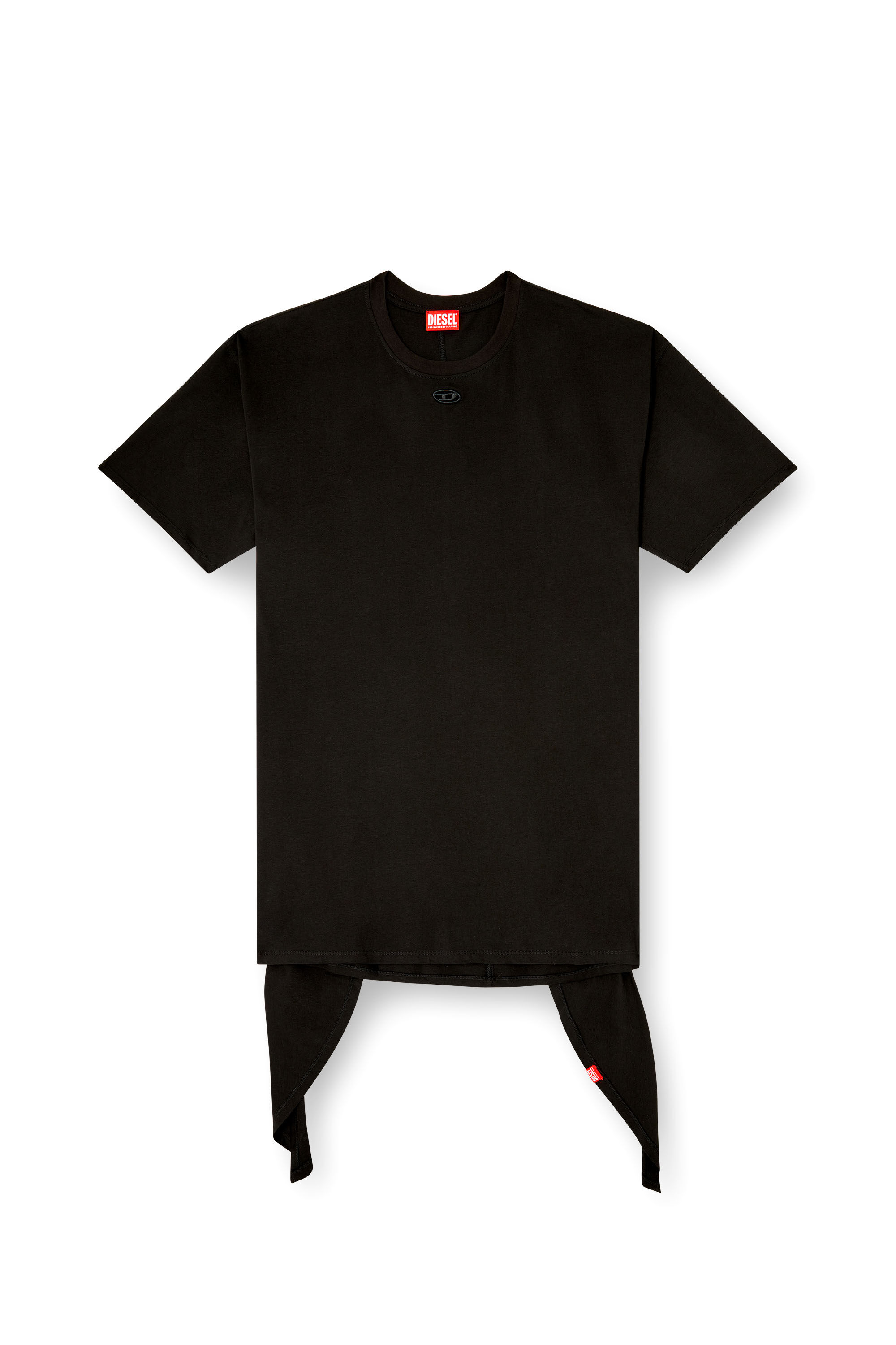 Diesel - D-EIVOR, Damen T-Shirt-Kleid mit Bindeband auf der Vorderseite in Schwarz - 2
