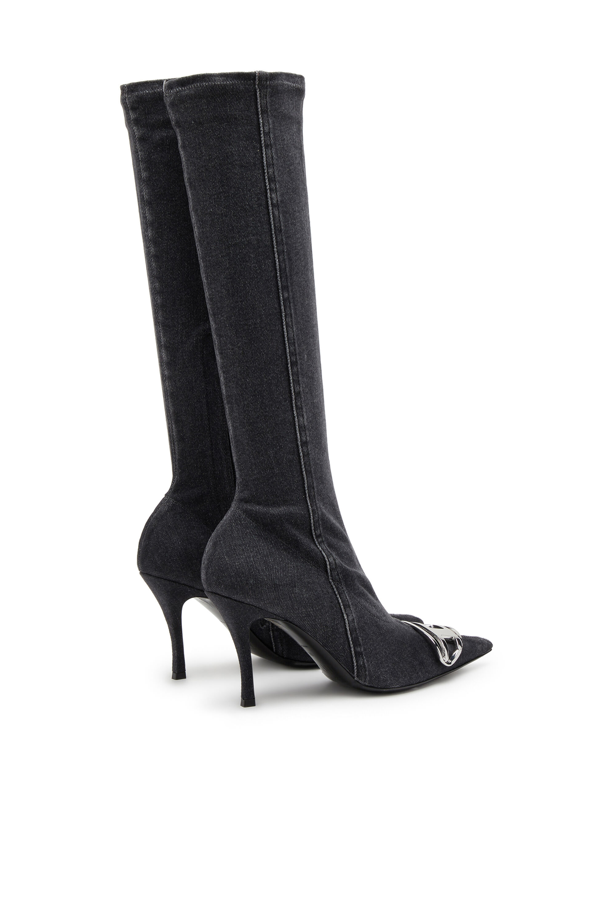 Damen D-Venus-Kniehohe Stiefel aus Stretch-Denim | Schwarz | Diesel
