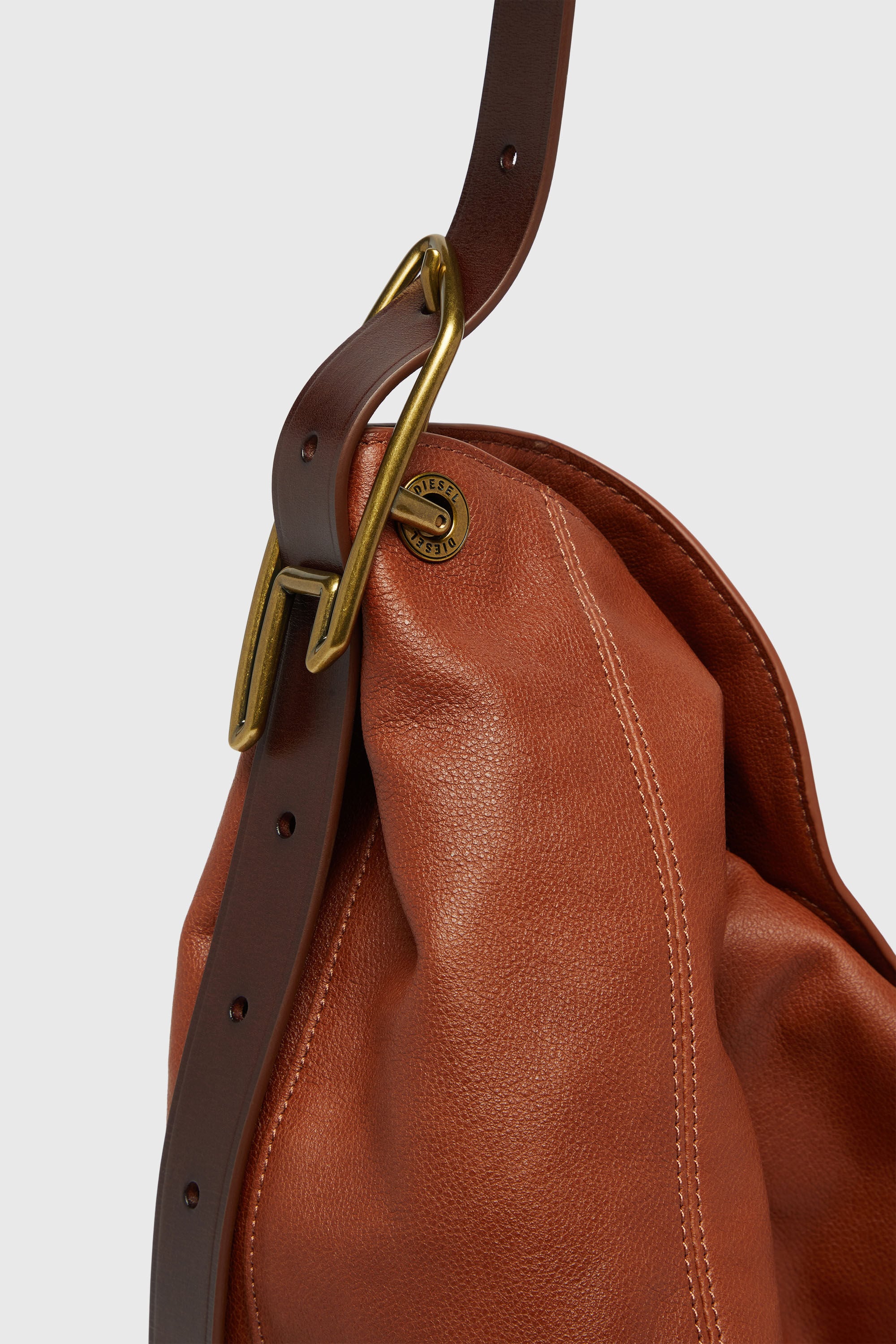 Diesel - D-LINE HOBO L, Damen D-Line-Hobo-Tasche aus gl&auml;nzendem, geknittertem Leder in Braun - 6